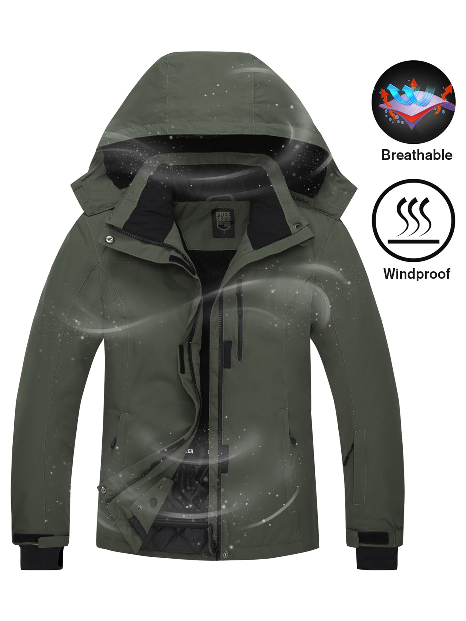 FREE SOLDIER Men's Waterproof Ski Jacket Fleece Lined Snow Coat Warm Winter Rain Jacket - Image 6