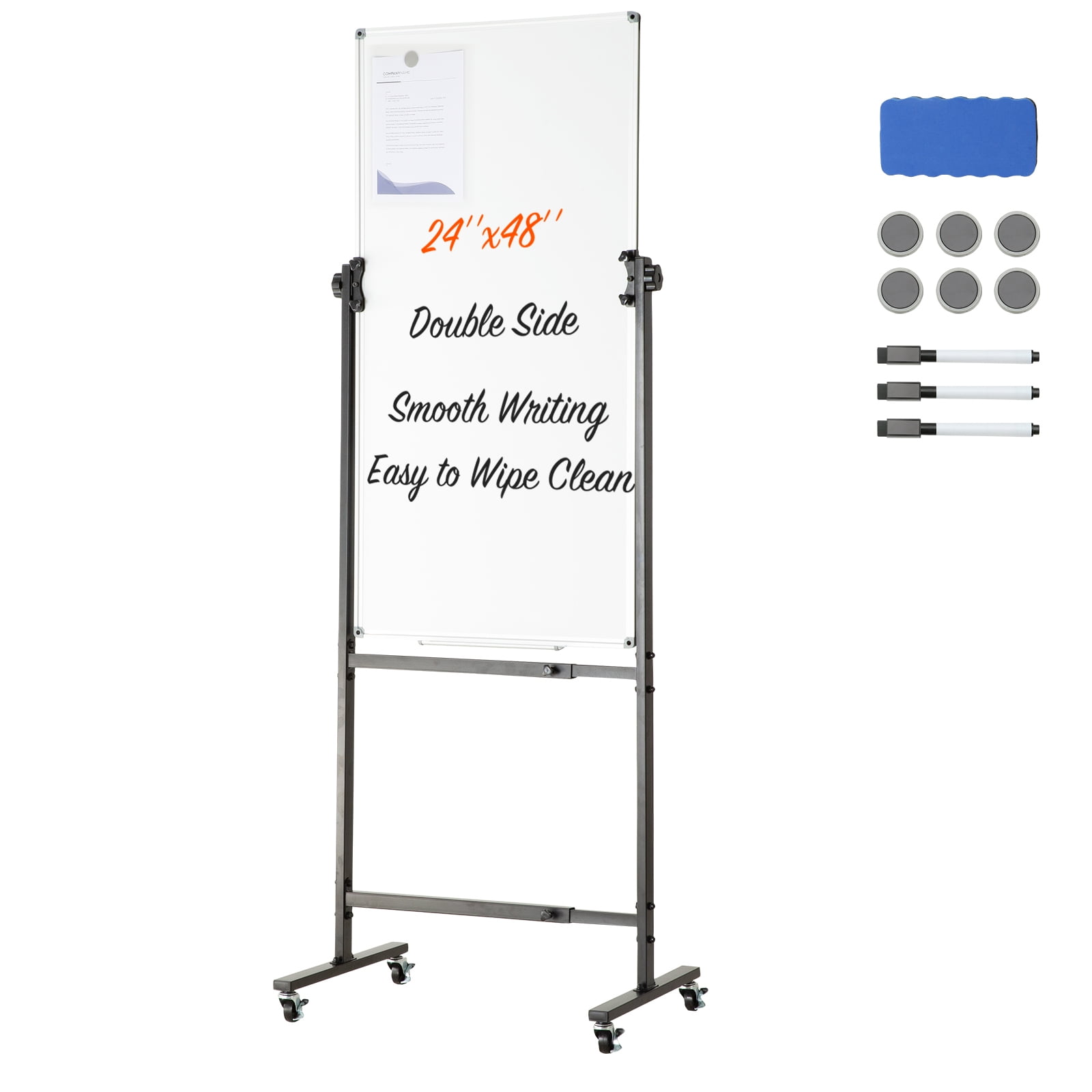 KFFKFF 24 x 48 inch Rolling Magnetic Whiteboard Double-sided Mobile Whiteboard - Image 9