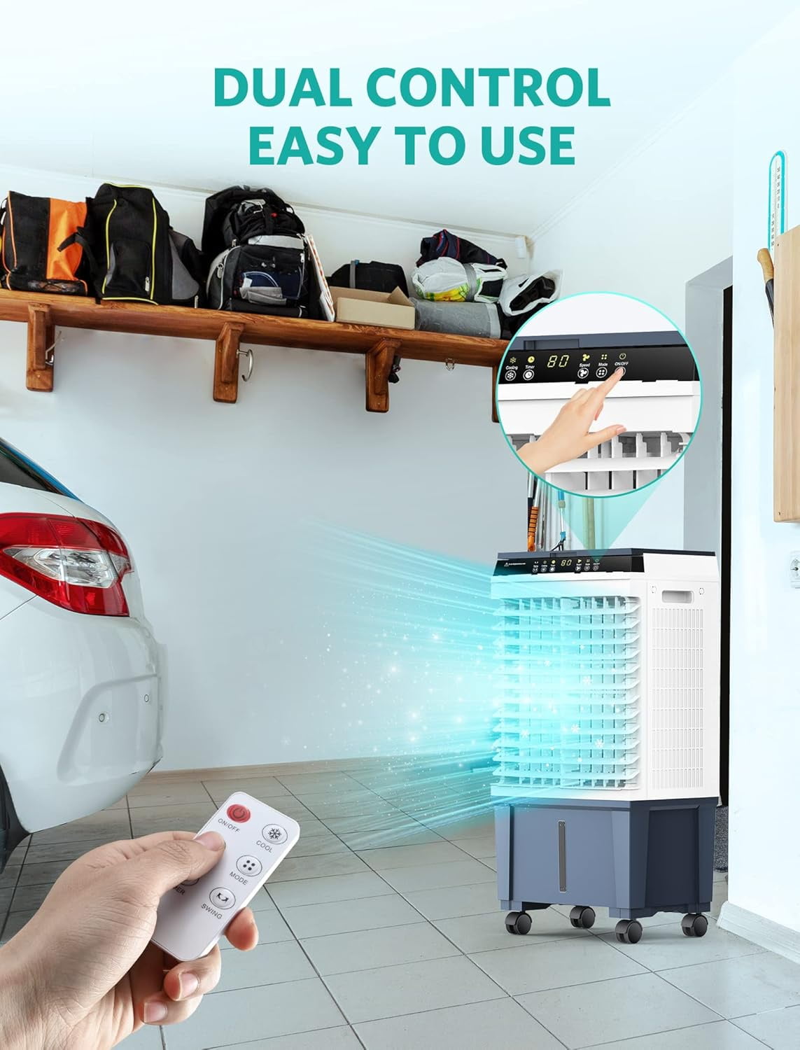 Nordic Hygge 1800 CFM 3 Speed Portable Evaporative Air Cooler Fan Humidifier Indoor/Outdoor up to 1000 Sq. Ft., White - Image 2