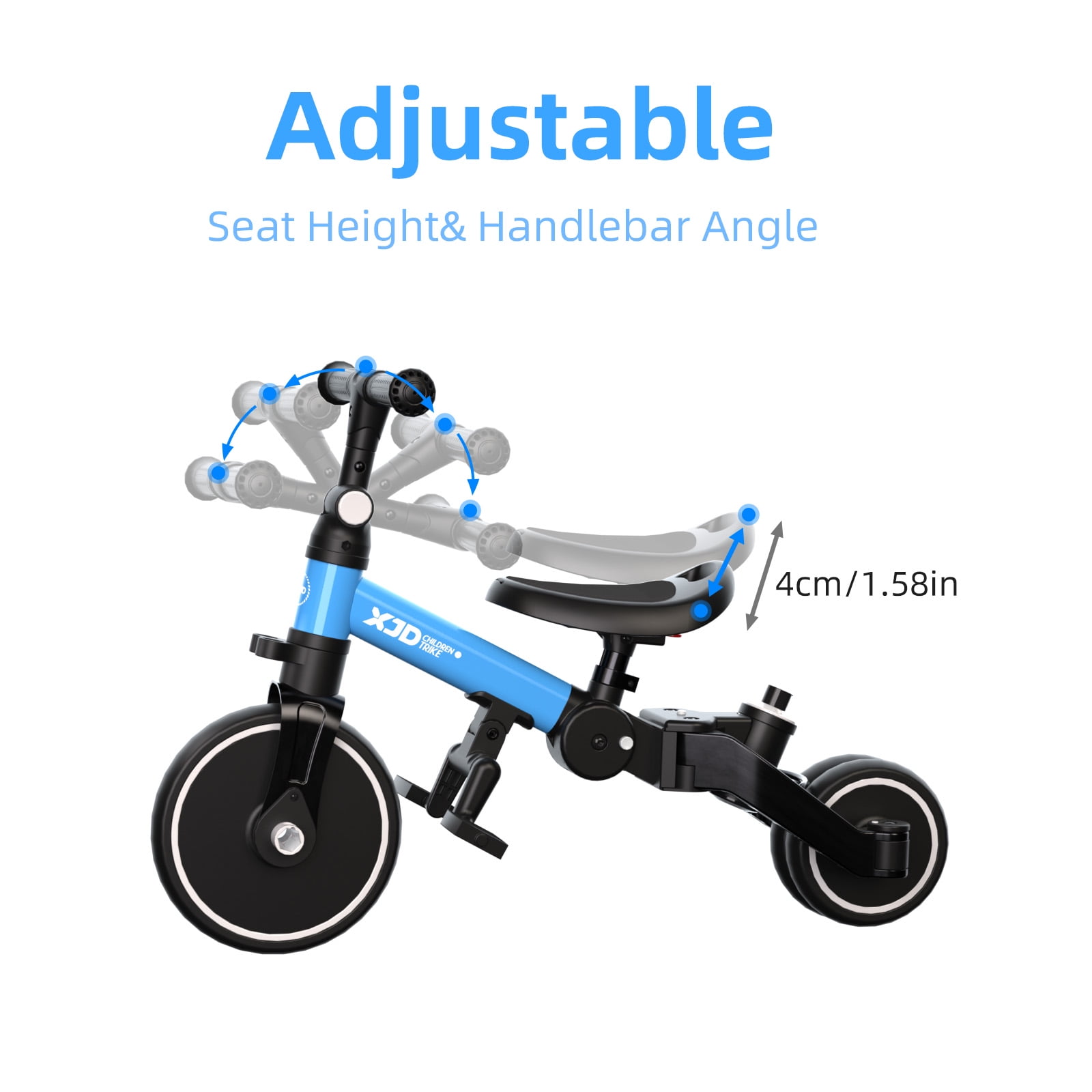 XJD 7-in-1 Toddler Bike with Push Handle for 1 Year to 4 Years Old Kids, Toddler Tricycle Kids Trikes Tricycle, Gift & Toys for Boy & Girl, Balance Training, Removable Pedals,Blue - Image 8