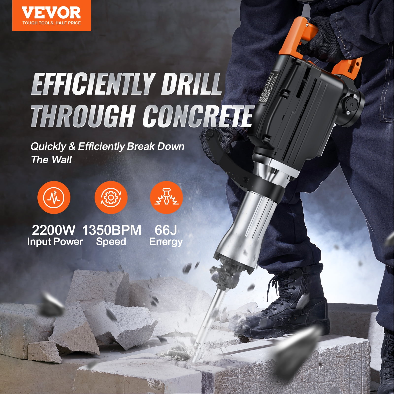 BENTISM Demolition Jack Hammer Concrete Breaker 2200W Electric Hammer 4 Chisel Bits - Image 5