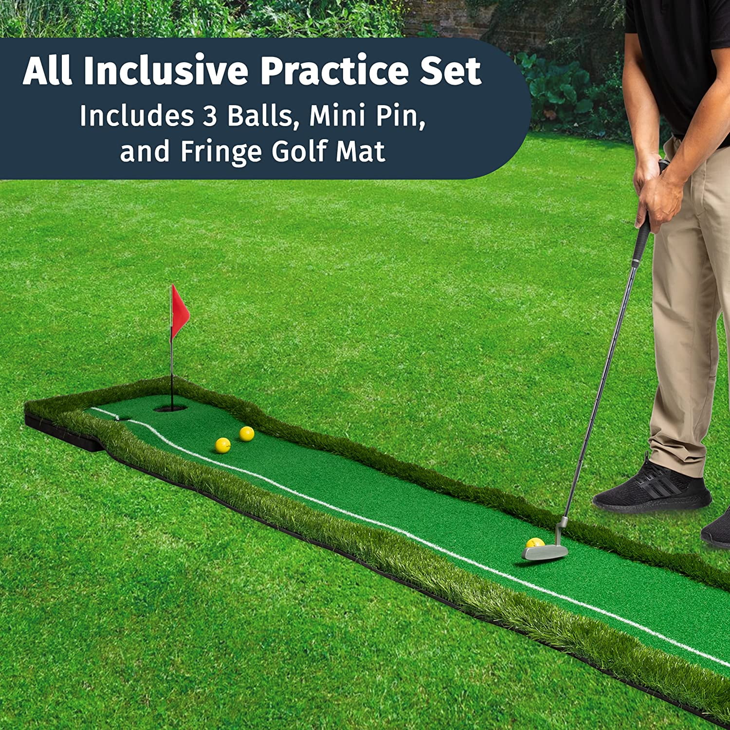 Abco Tech Golf Putting Green Mat - Portable Synthetic Turf Mat - Outdoor and Indoor - for Practicing and Training - Long Lasting Design - Includes 3 Free Golf Balls (1.6ft x 10ft) - Image 2