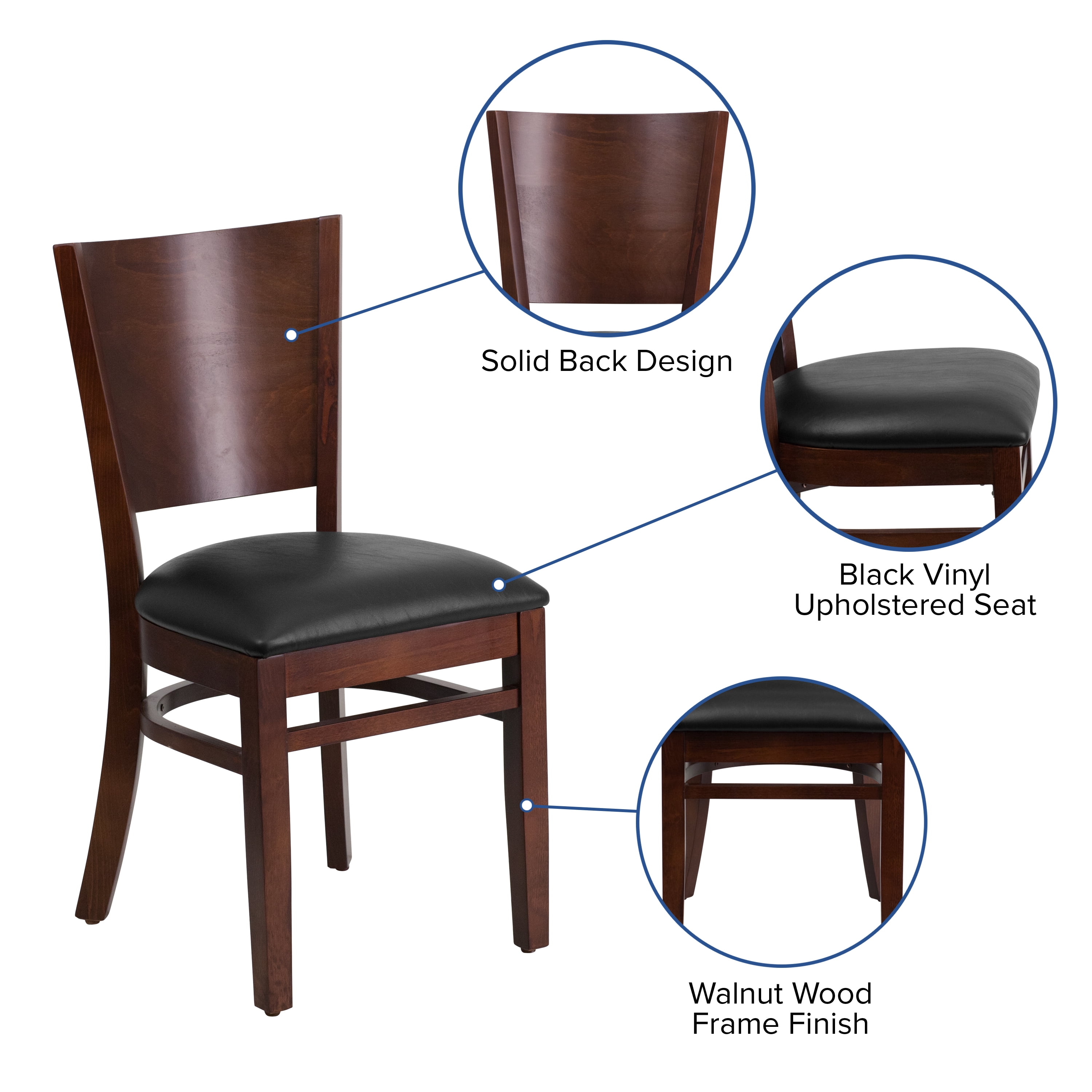 Flash Furniture Lacey Series Solid Back Walnut Wood Restaurant Chair - Black Vinyl Seat - Image 5