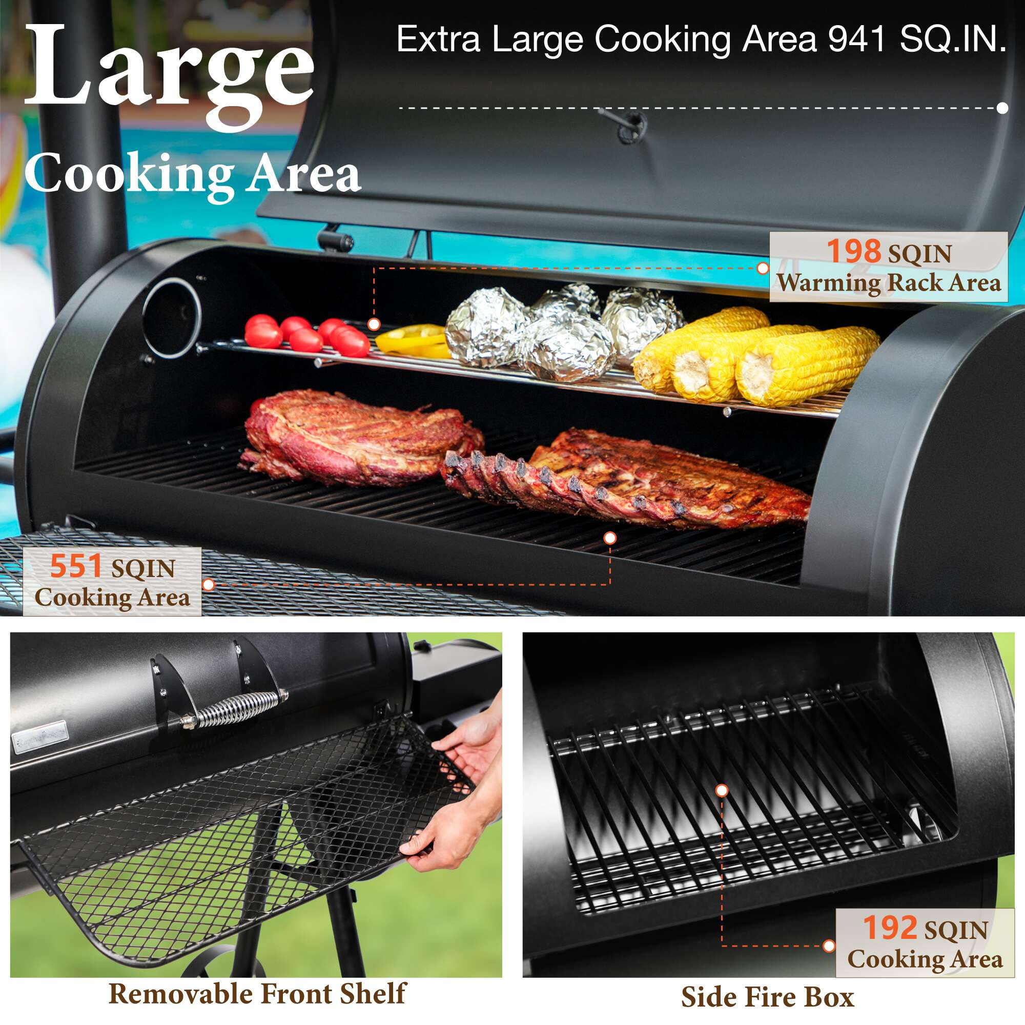 Summit Living Charcoal Grill with Offset Smoker 941 sq.in. Extra Large BBQ Grill Black - Image 9