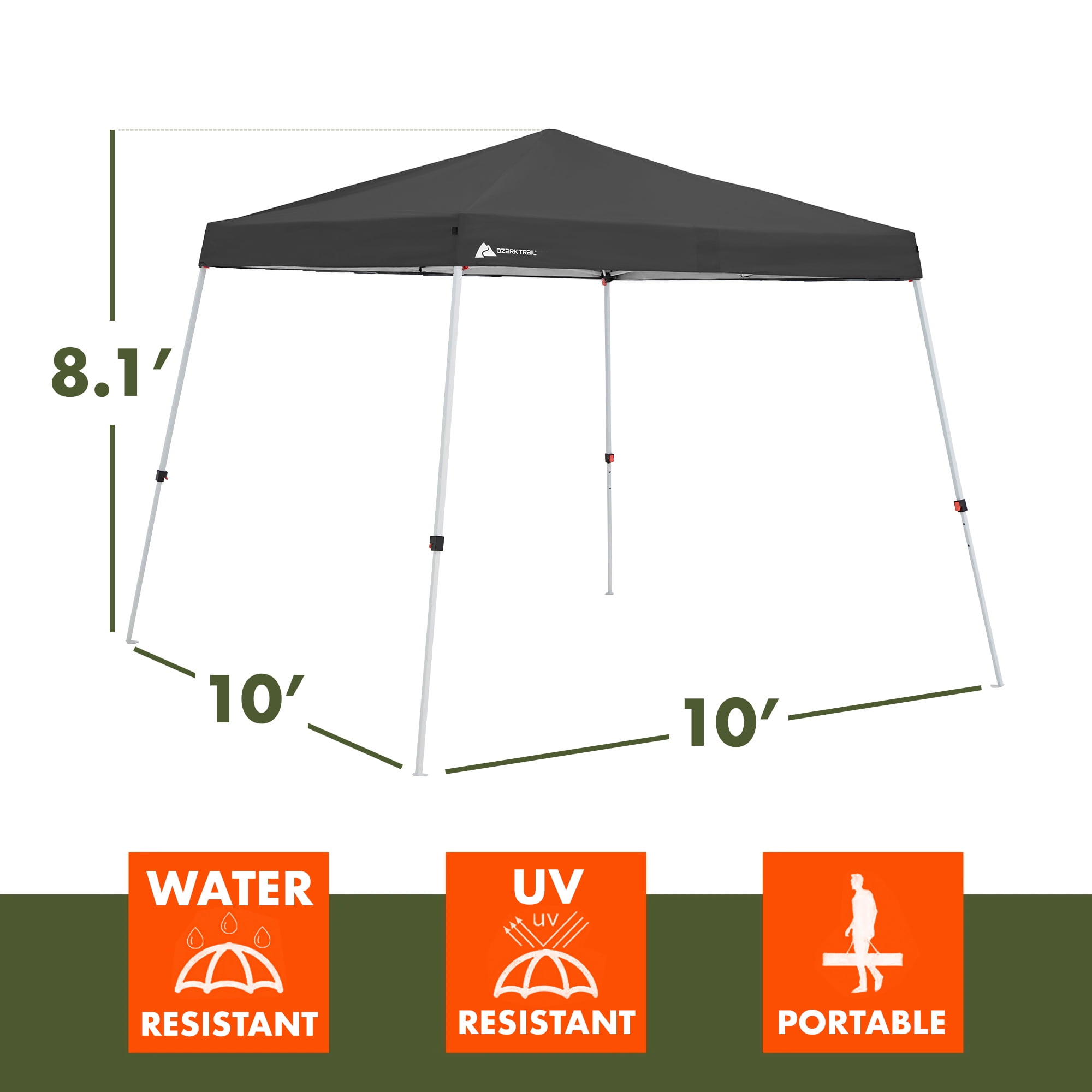 Ozark Trail 10' x 10' Instant Slant Leg Pop-up Canopy, Outdoor Shading Shelter, Black - Image 2