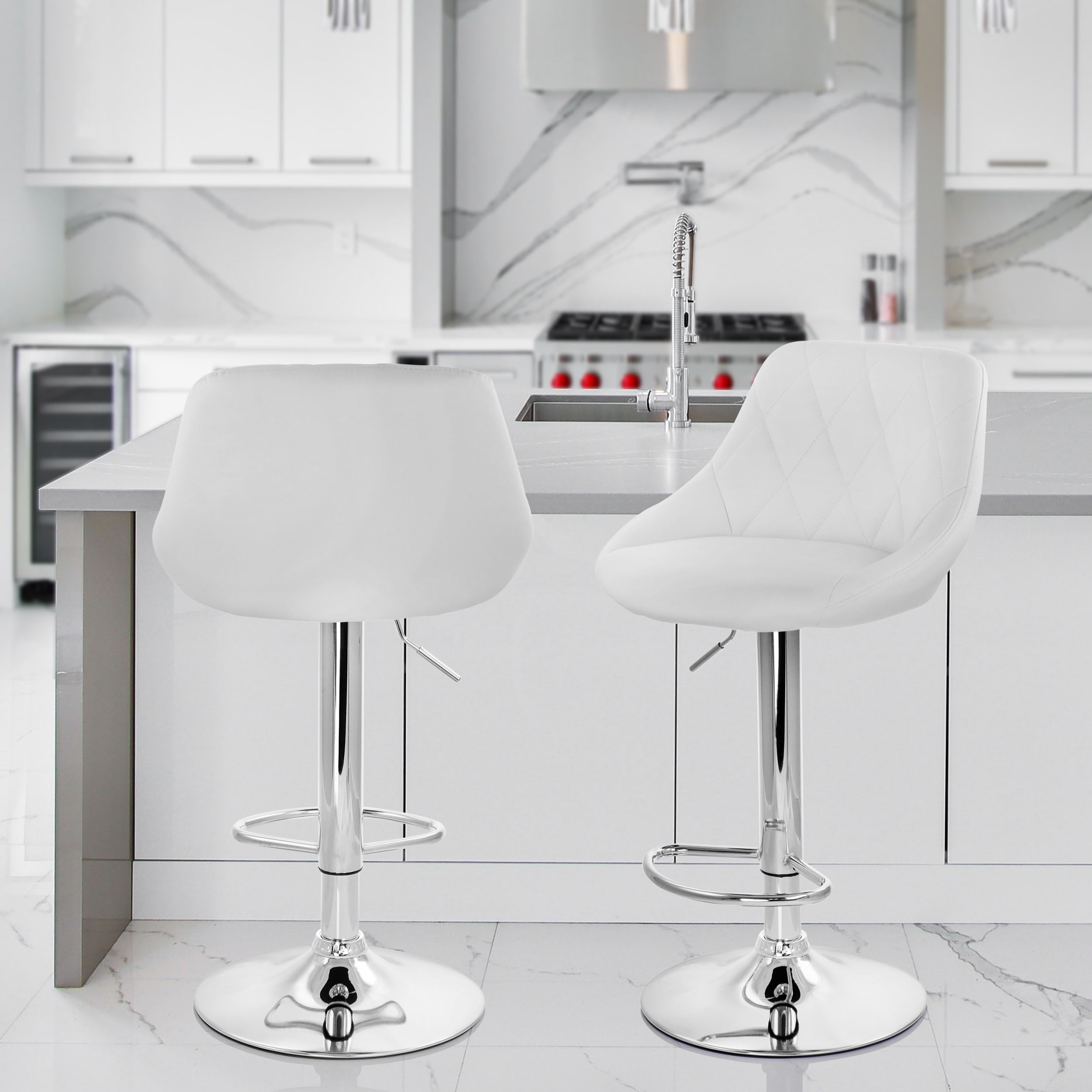 Elama Bar Stool with Adjustable Height & Swivel, White and Chrome, Set of 2 - Image 4