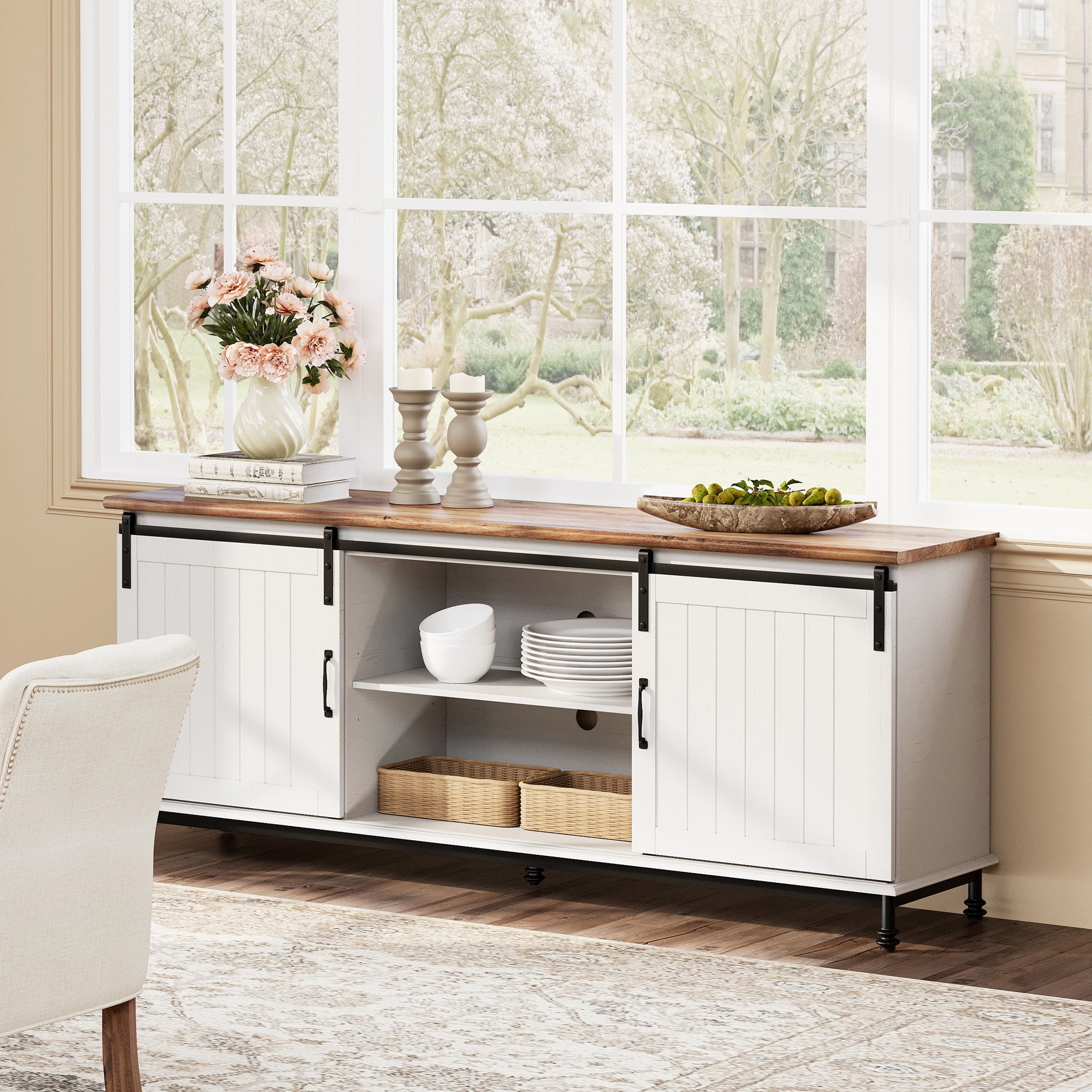 70 Inches TV Stand , Wood Entertainment Center for livingroom, Console Table Storage Cabinet with Sliding Barn Door for 80 90 100 110 Inch TV - Image 7