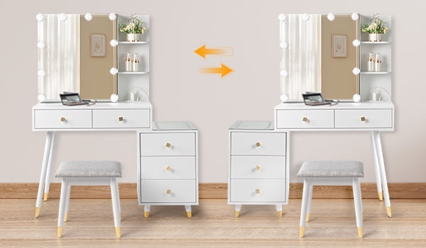 Ktaxon 3 Color Lighted Vanity Table Set, Makeup Table with LED Nightstand, Dressing Table with USB Charging Station, for Women, Female Bedroom, White - Image 10