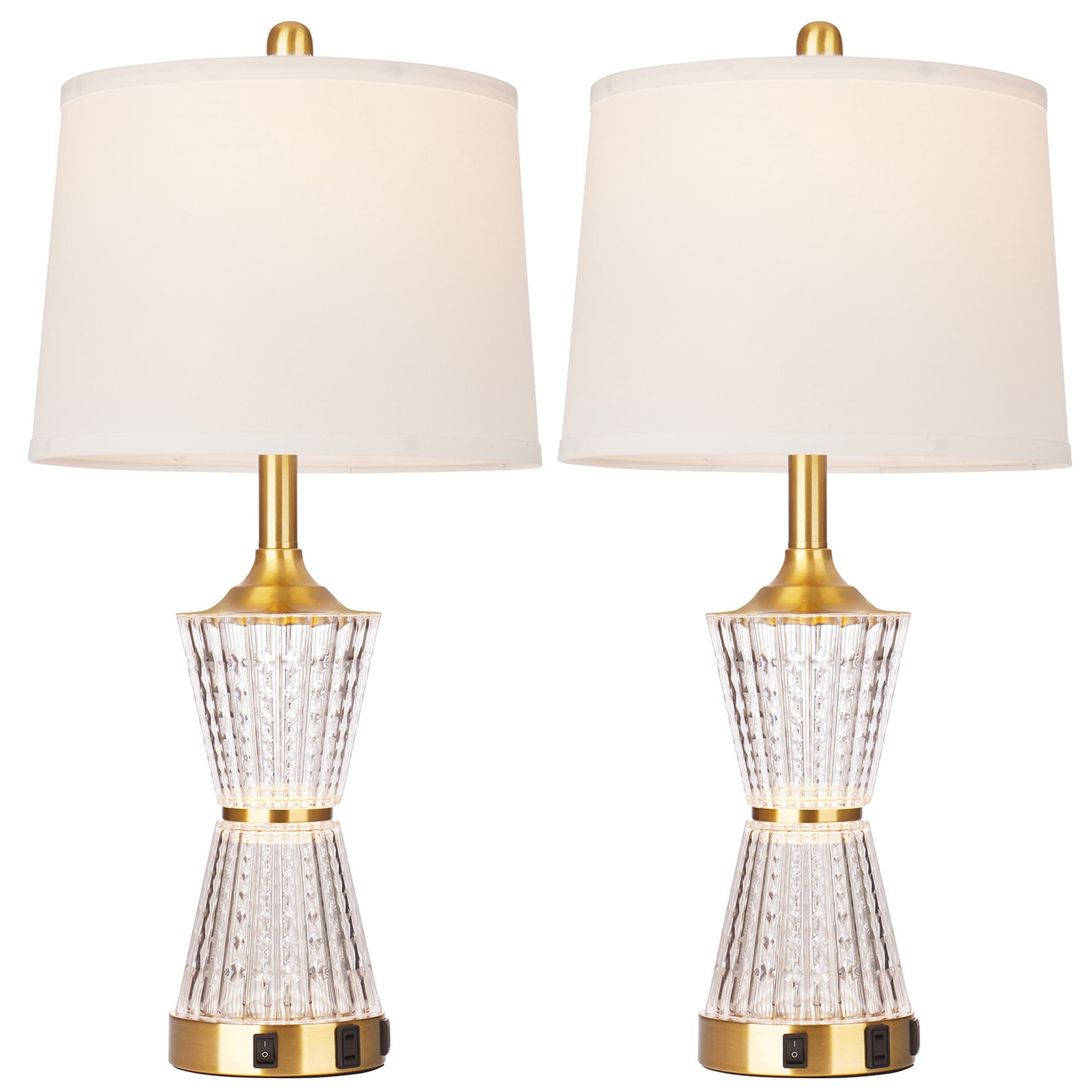 Cinkeda Gold Acrylic Night-light Table Lamp 2in1 with 2 USB Charging Ports An AC Outlet Rotary Switch & Rocker Switch (Set of 2) - Image 8