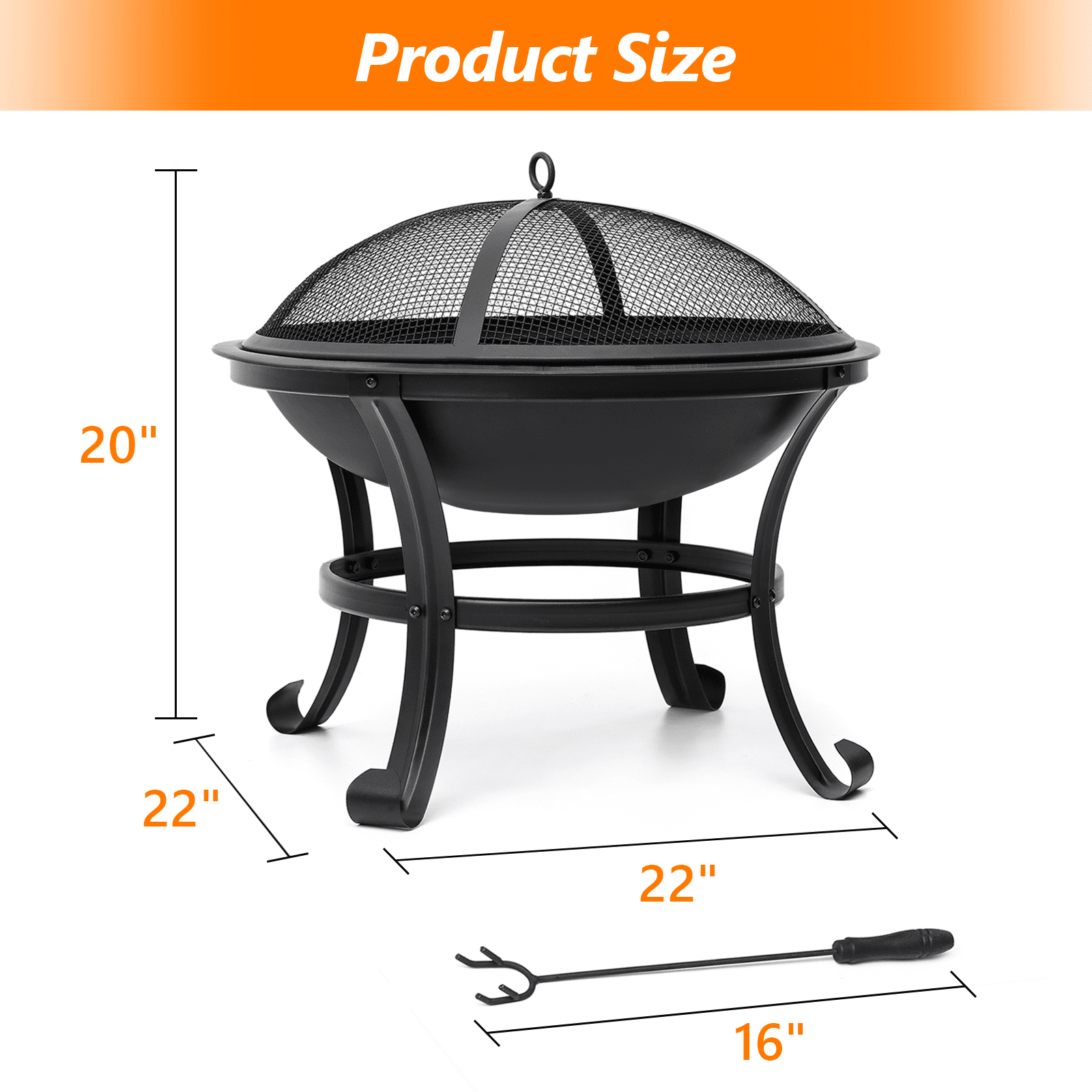 SinglyFire 22 inch Fire Pit for Outside Portable Wood Burning Fire Pit Outdoor Small Firepit Bowl Thick Steel Stand with Spark Screen, Log Grate, Poker for Patio Camping - Image 6