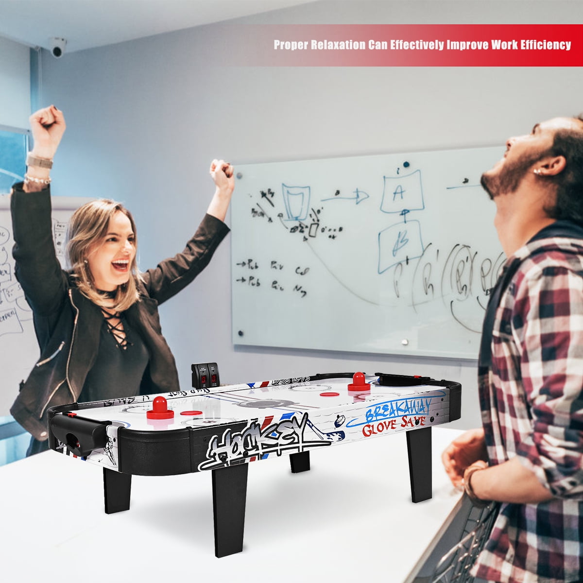 Costway 42''Air Powered Hockey Table Game Room Indoor Sport Electronic Scoring 2 Pushers - Image 6