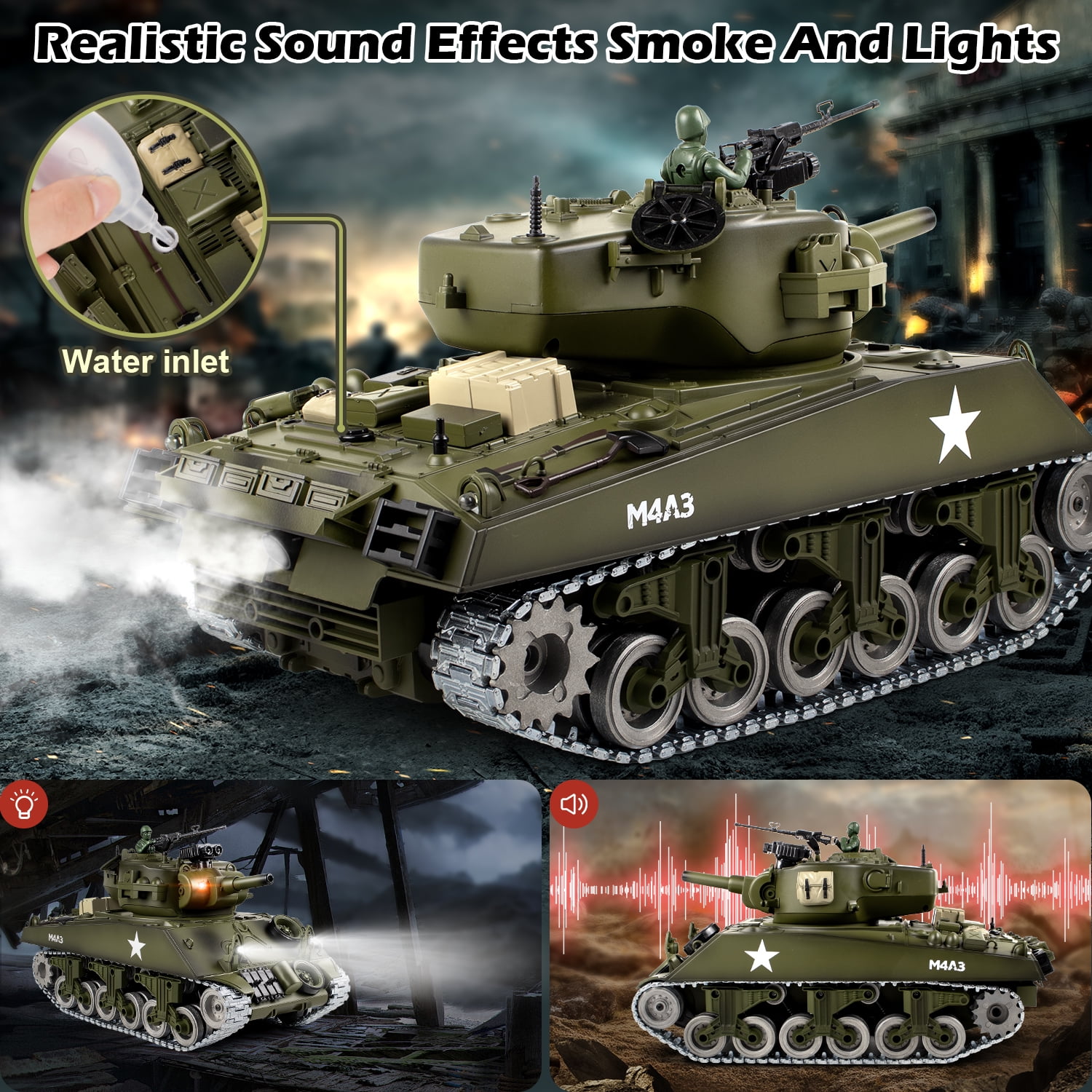 1:18 RC Tank Supdex Metal US M4A3 Sherman Remote Control Model Army Military Tank Toys Shoots BB - Image 4