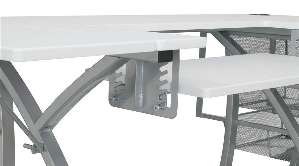 Sew Ready Pro Stitch Sewing Desk with Folding Top Metal Drawers and Storage Shelves Shilver/White - Image 10