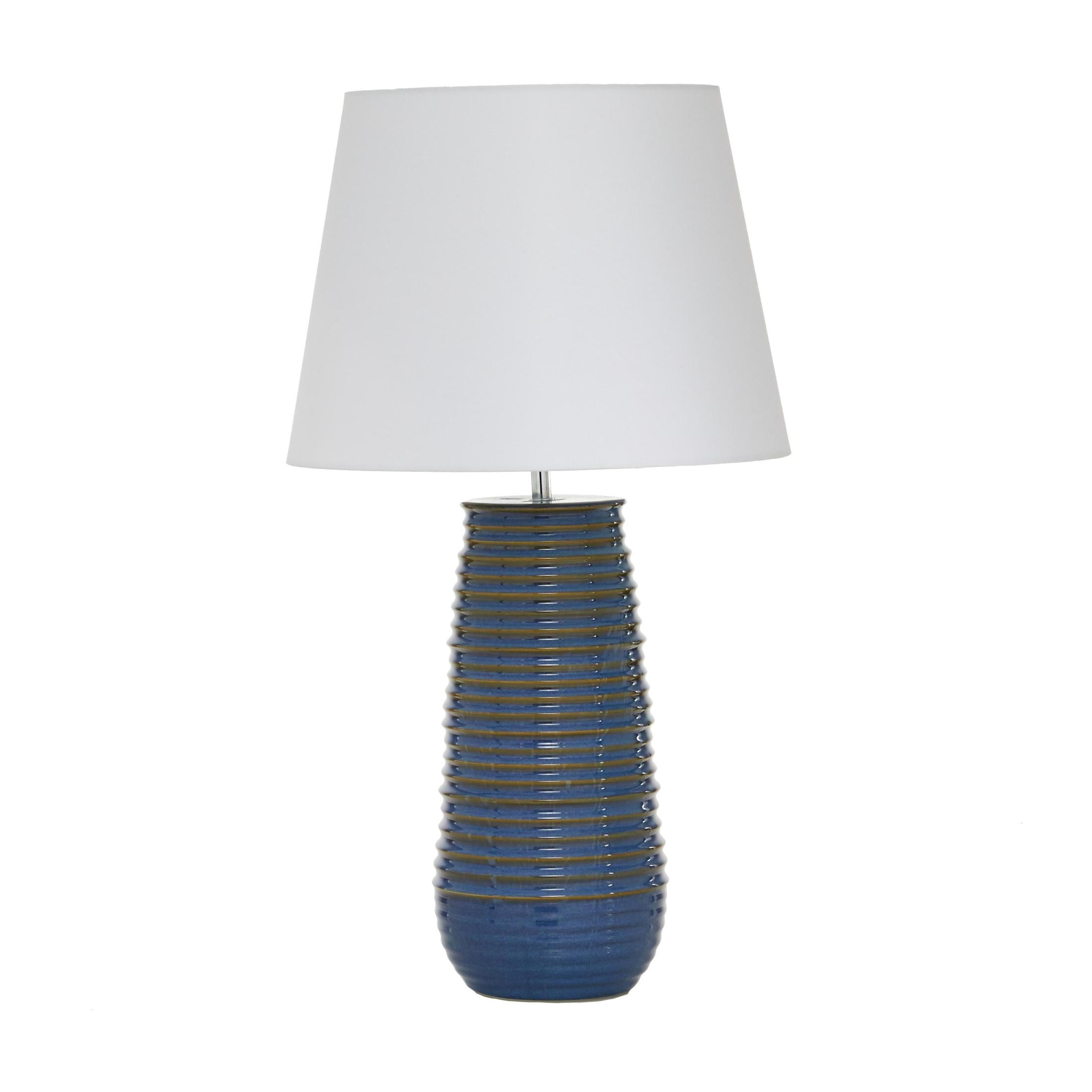 DecMode 28" Ribbed Blue Table Lamp with White Fabric Shade - Image 5