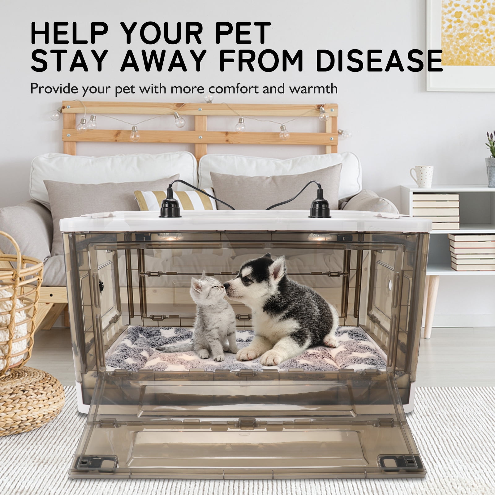 Large Incubator Puppy Bed with Heating & Electric Blanket, Transparent - Image 8