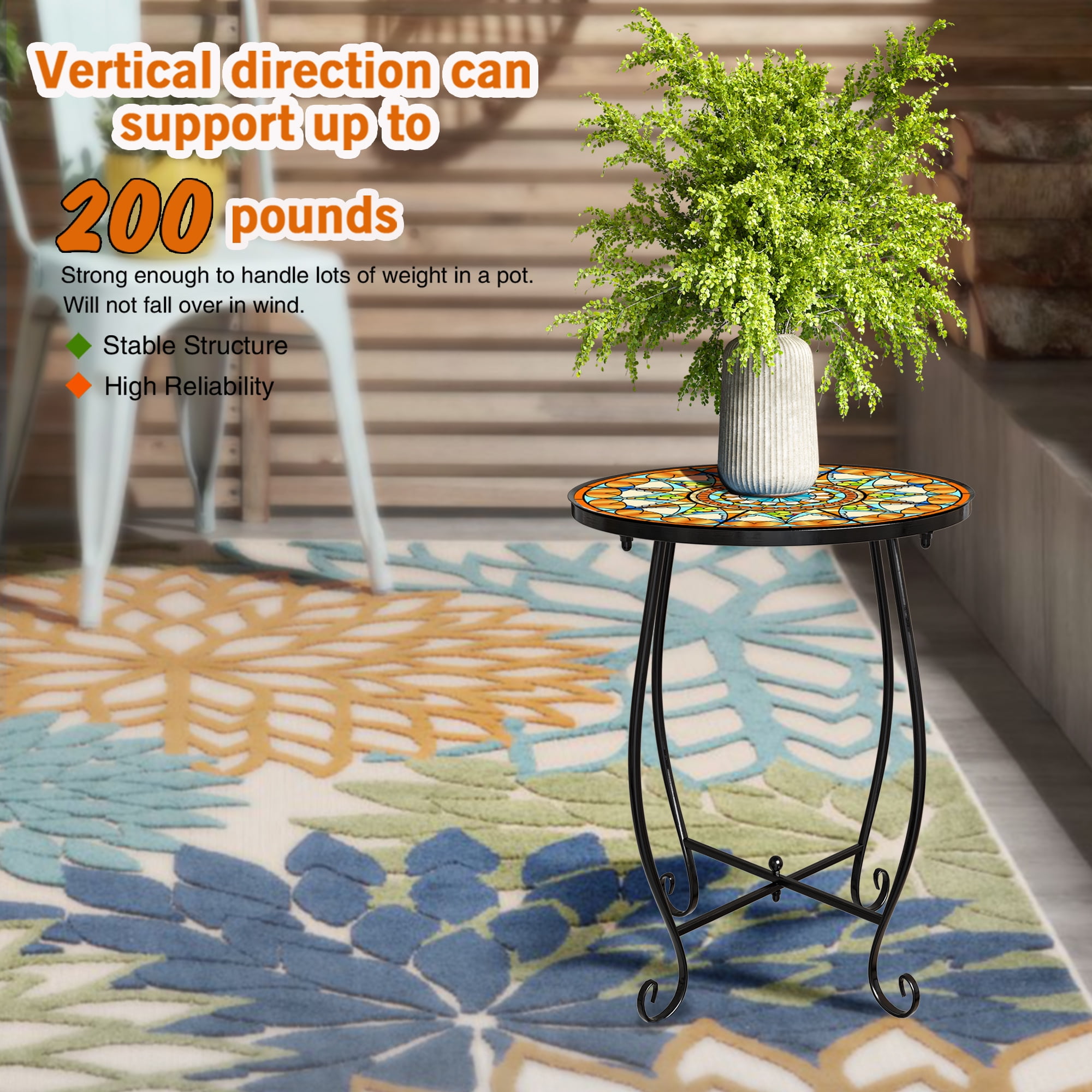 Rekopi 17 inch Table Round Outdoor End Tables Patio Mosaic Tabletop Coffee Table for Living Room, Indoor Outdoor, 2 Pack - Image 5