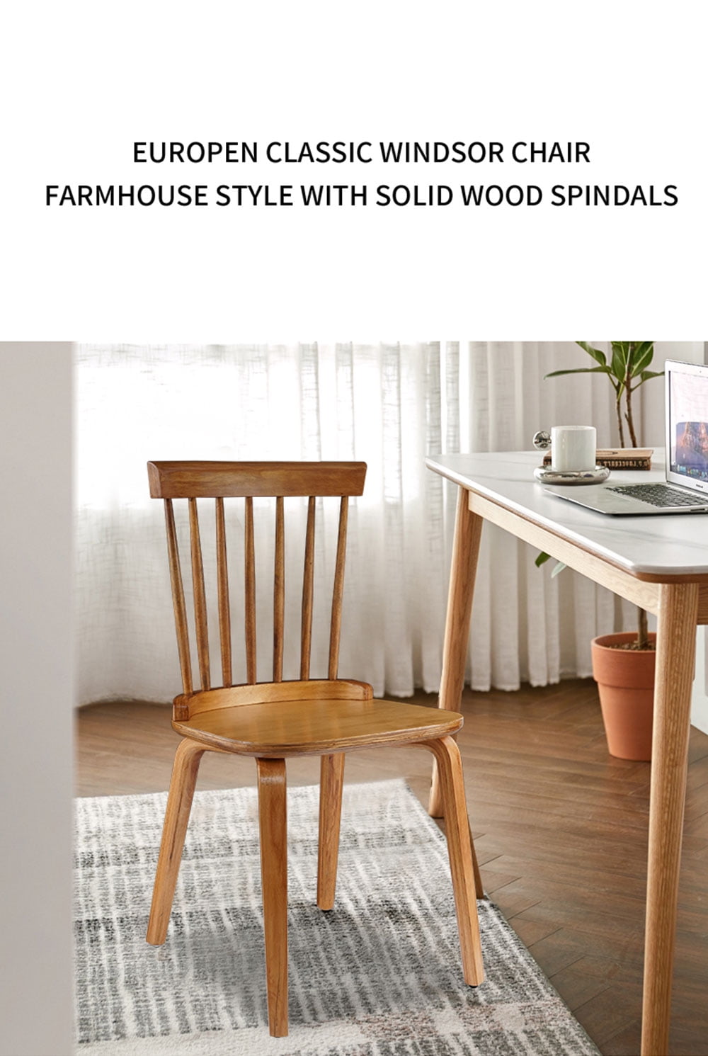 Dining Chairs Set of 2, Wood Dining Room Chairs Slat Back Kitchen Room Chair Windsor Chairs, Orange - Image 4