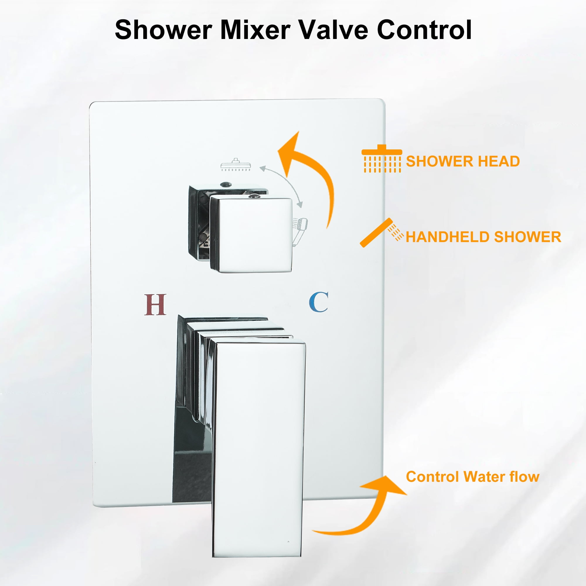 BESy 12 inch Polished Chrome Shower System Rain Shower Head with 2 in 1 Handheld Shower, Rainfall Shower System with Adjustable Slide Bar, Shower Faucet Fixture Combo Set - Image 2