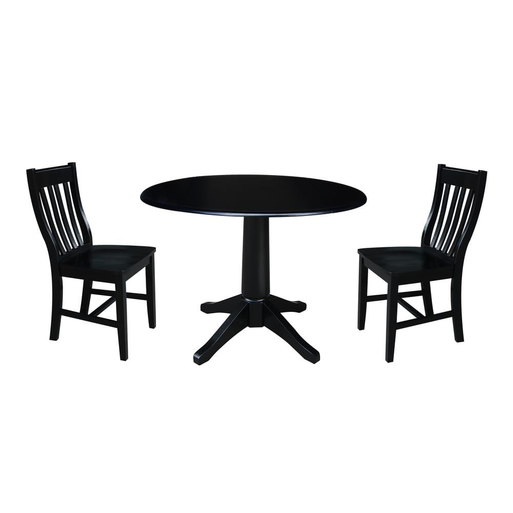42" Round Solid Wood Black Dual Drop Leaf Pedestal Table by International Concepts - Image 13