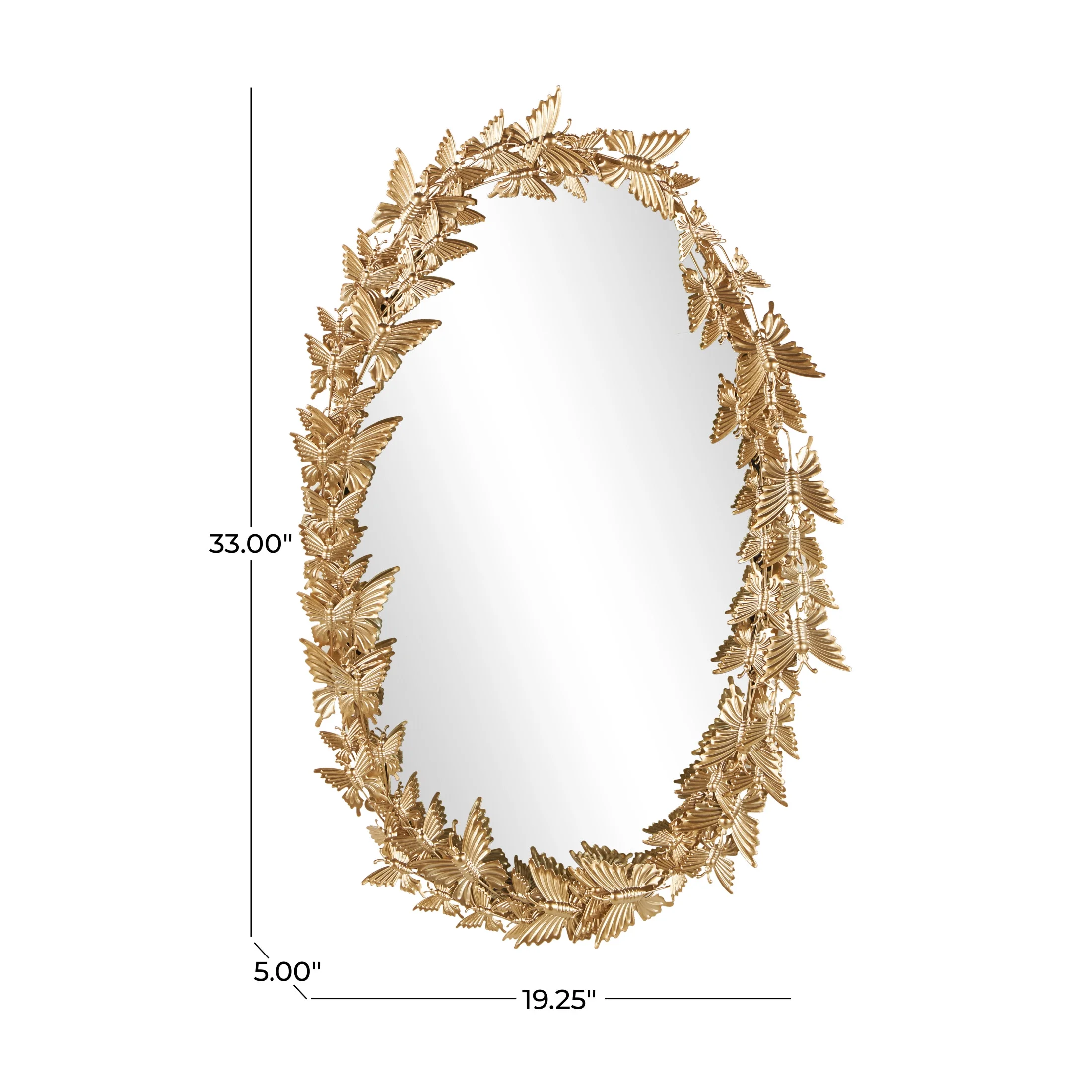 DecMode 19" x 33" Gold Oval 3D Butterfly Wall Mirror - Image 2