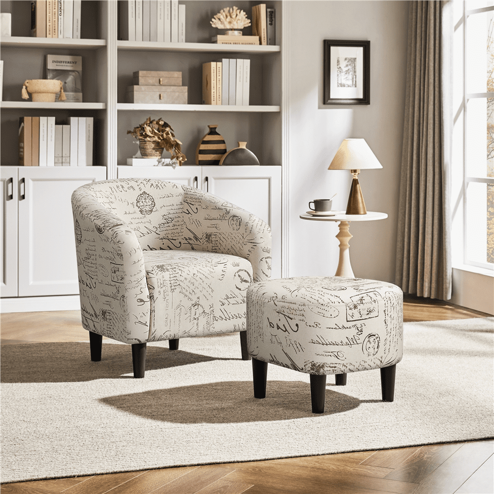 Alden Design Contemporary Upholstered Club Accent Chair with Ottoman for Bedroom Livingroom, Letter Print - Image 3