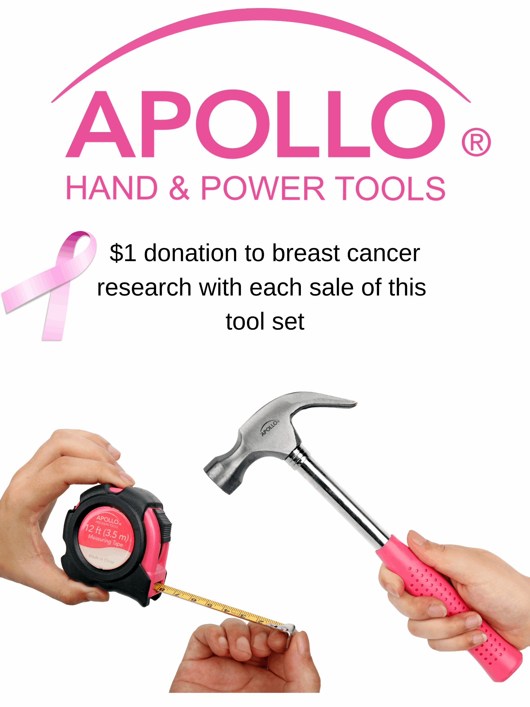 Apollo Tools 135 Piece Household Tool Kit Pink with Pivoting Dual-Angle 3.6 Volt Lithium-Ion Cordless Screwdriver - DT0773N1 - Image 5
