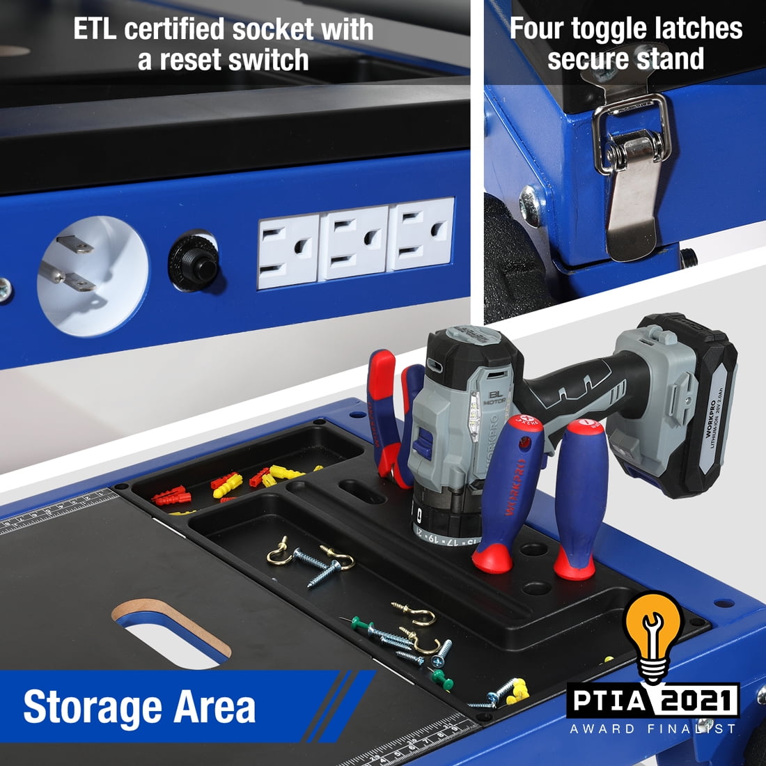 WORKPRO Miter Saw Stand, 4-in-1 Portable Workbench, Quick Folding Work Table with Detachable Miter Saw Stand & Height Adjustable Legs, Scaffold/Dolly/Creeper/Platform for Woodworking, Repair, Masonry - Image 5