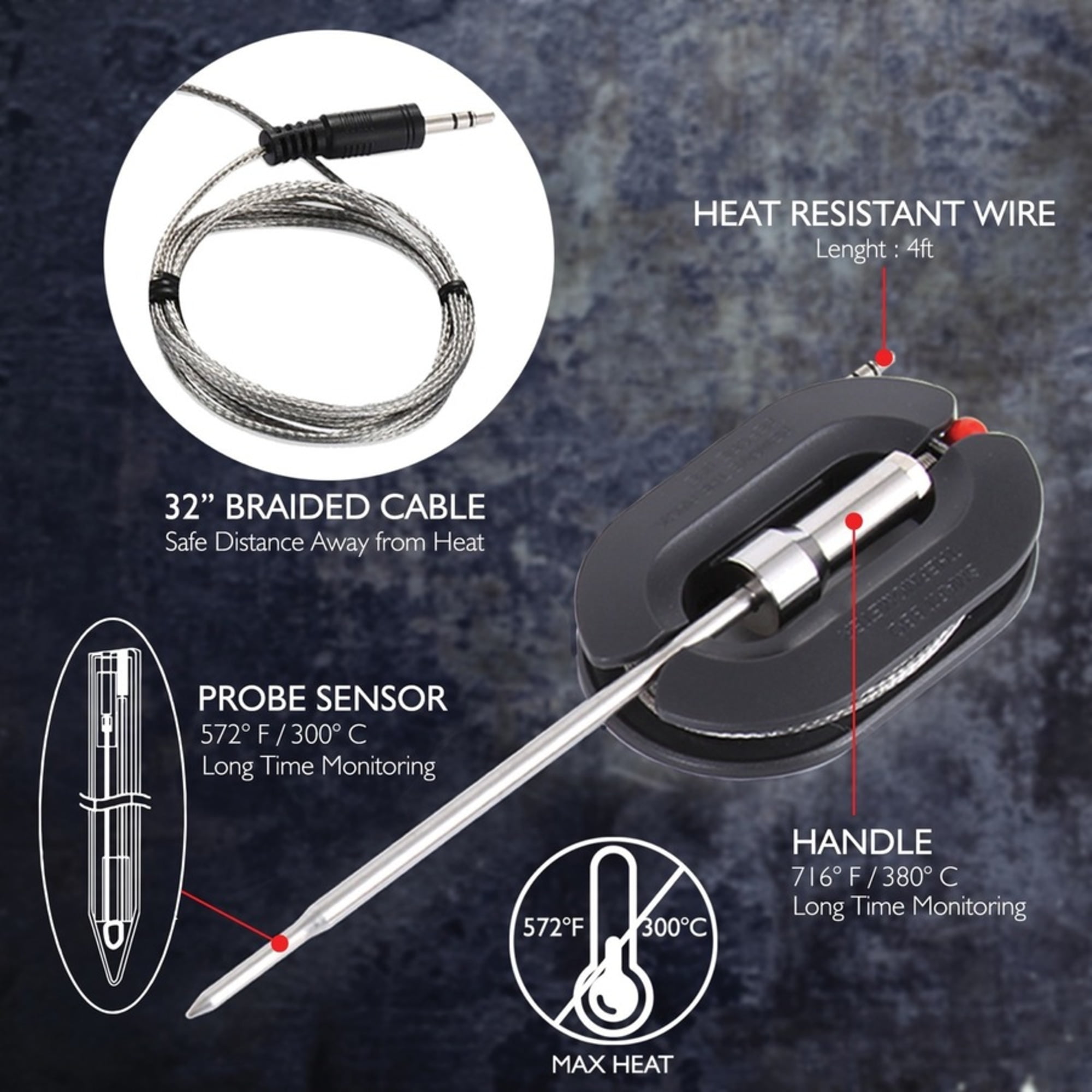 NutriChef Smart Bluetooth BBQ Grill Thermometer PWIRBBQ80 - Indicator Light, Wireless, Digital Display, Backlight, Temperature History, Alarm, Hassle-free - For Barbecue - White, Black - Image 7