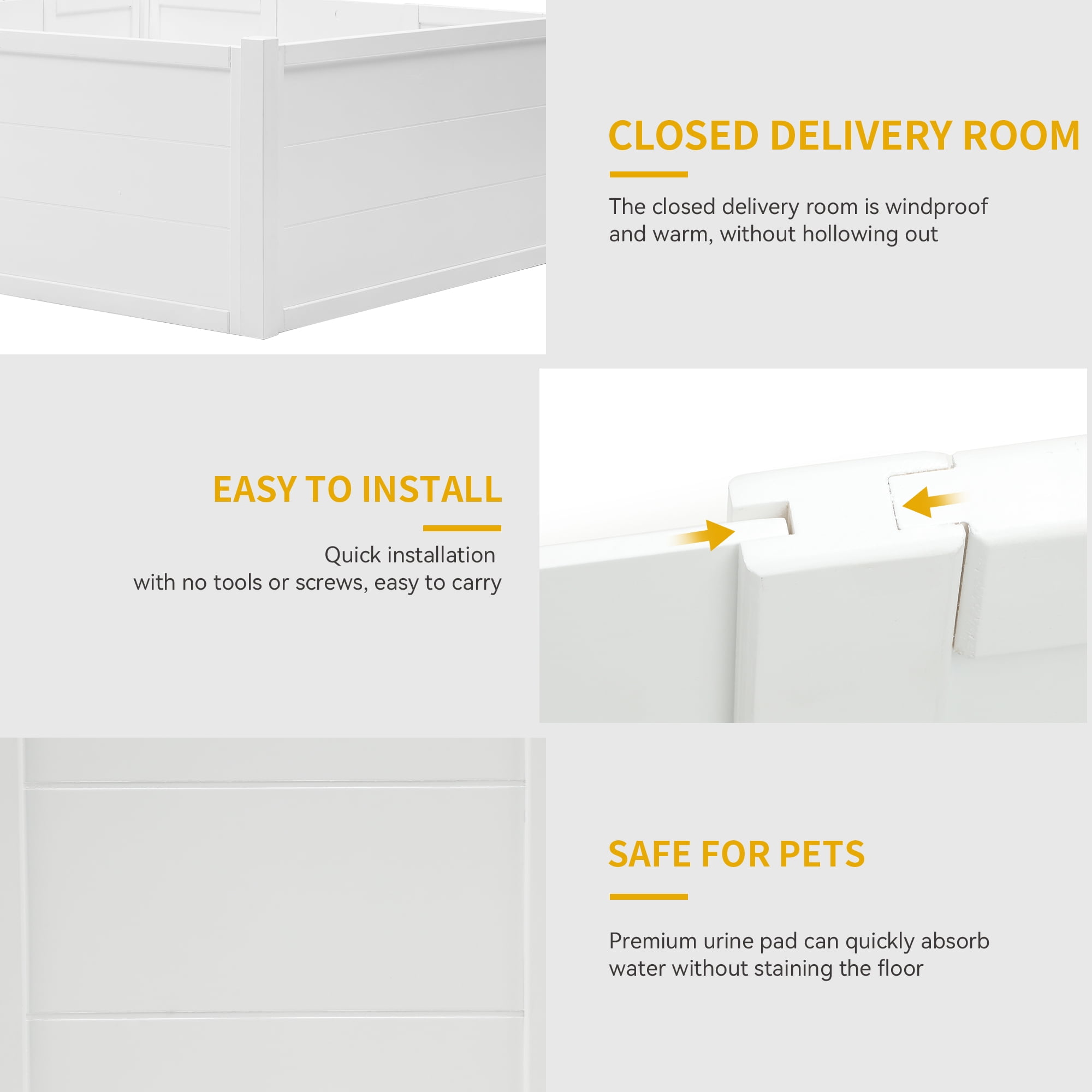 Dextrus Whelping Box for Dogs,Indoor Wooden Dog Pen with Washable Pee Pads, Removable Doors for Large, Medium and Small Breed Dogs Puppies,39.4"L x 39.4"W x 17.7"H,White - Image 3