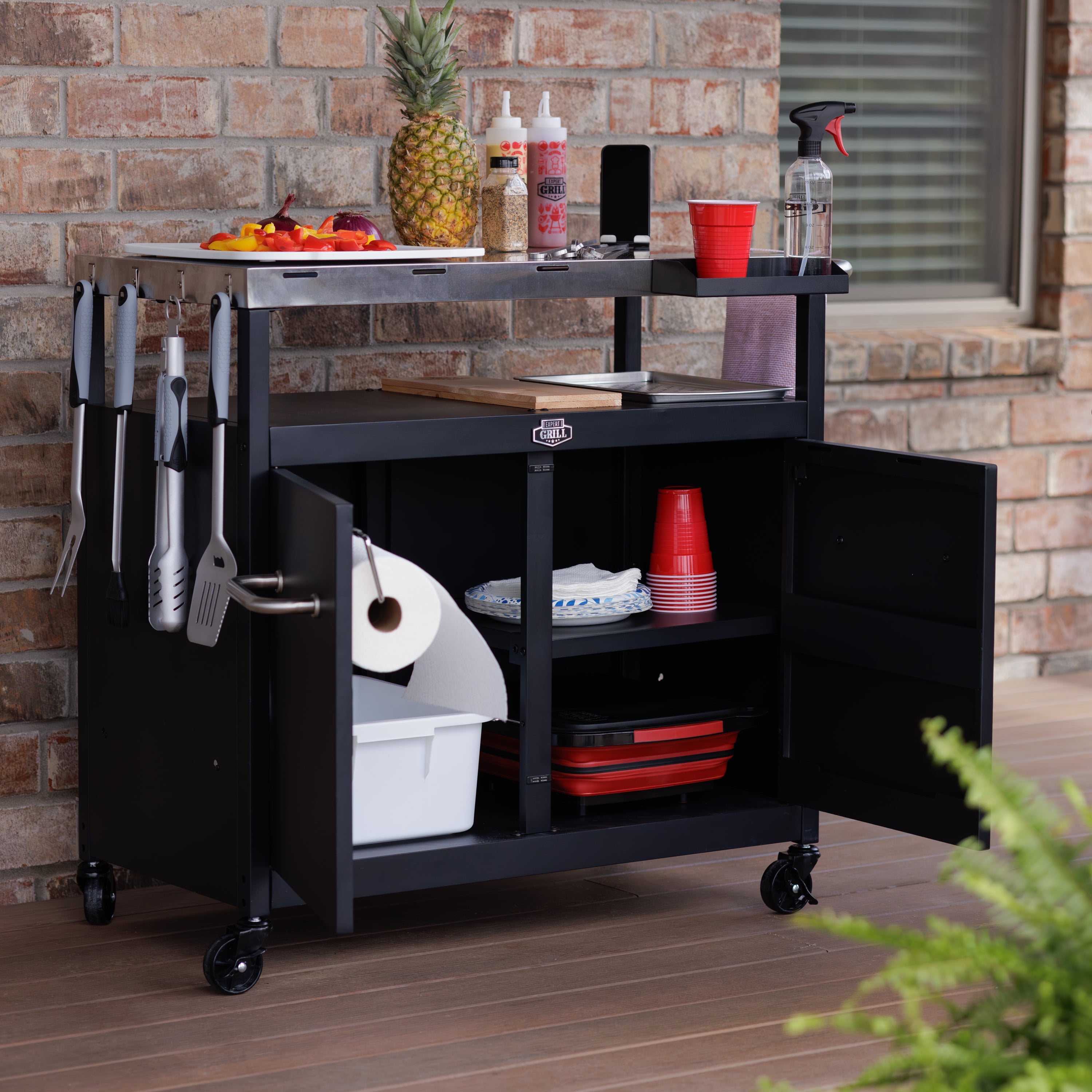 Expert Grill Outdoor BBQ Prep Cart with Wheels, Stainless Steel Top & Storage Shelves - Image 11