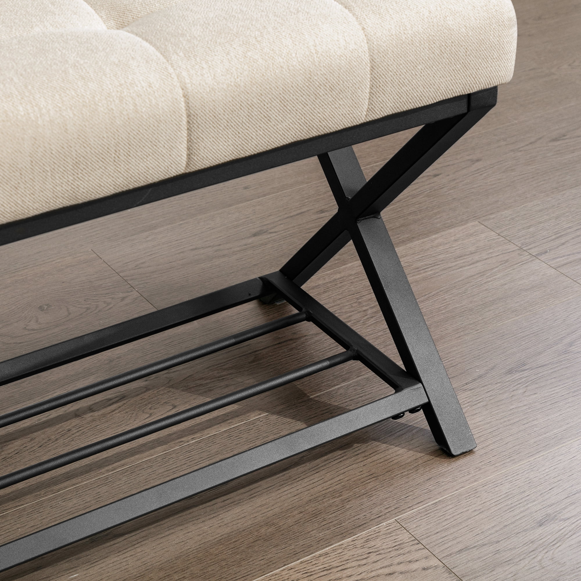 Dycanpo 44.5" End of Bed Bench,Tufted Upholstered Bench with Shoe Shelf, Linen Color - Image 2