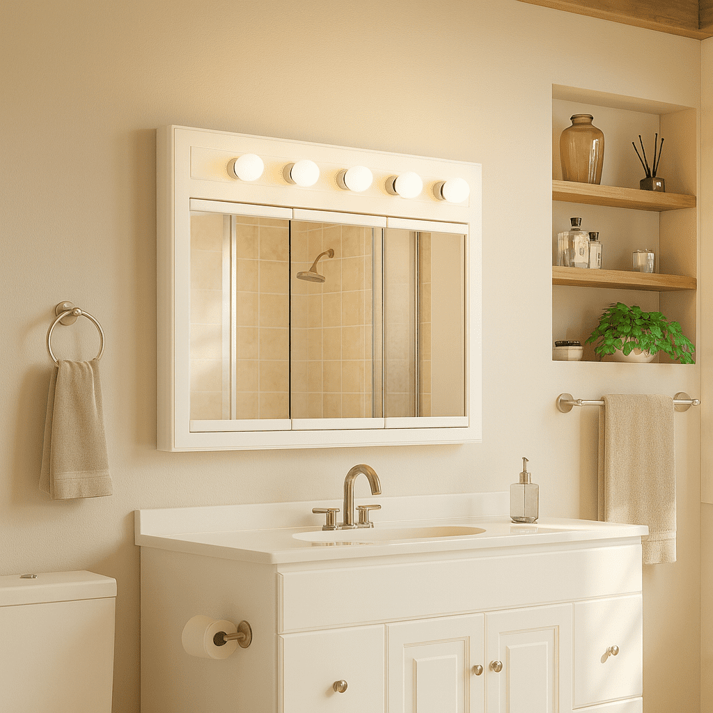 Design House Concord 36" Wall Mounted 5-Light Tri-View Bathroom Medicine Cabinet, White - Image 21