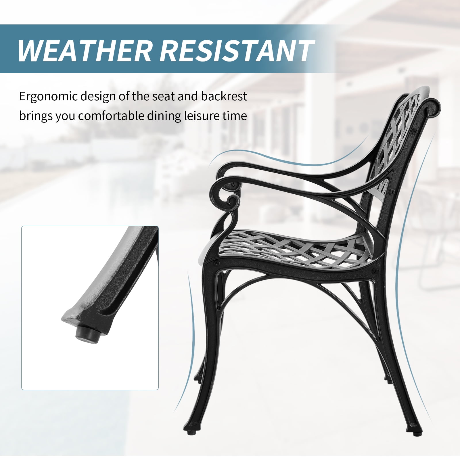 PATIO-IN Cast Aluminum Patio Chairs Set of 2, All Weather Outdoor Patio Dining Chairs with Arms,Metal Patio Chairs for Garden,Black - Image 8