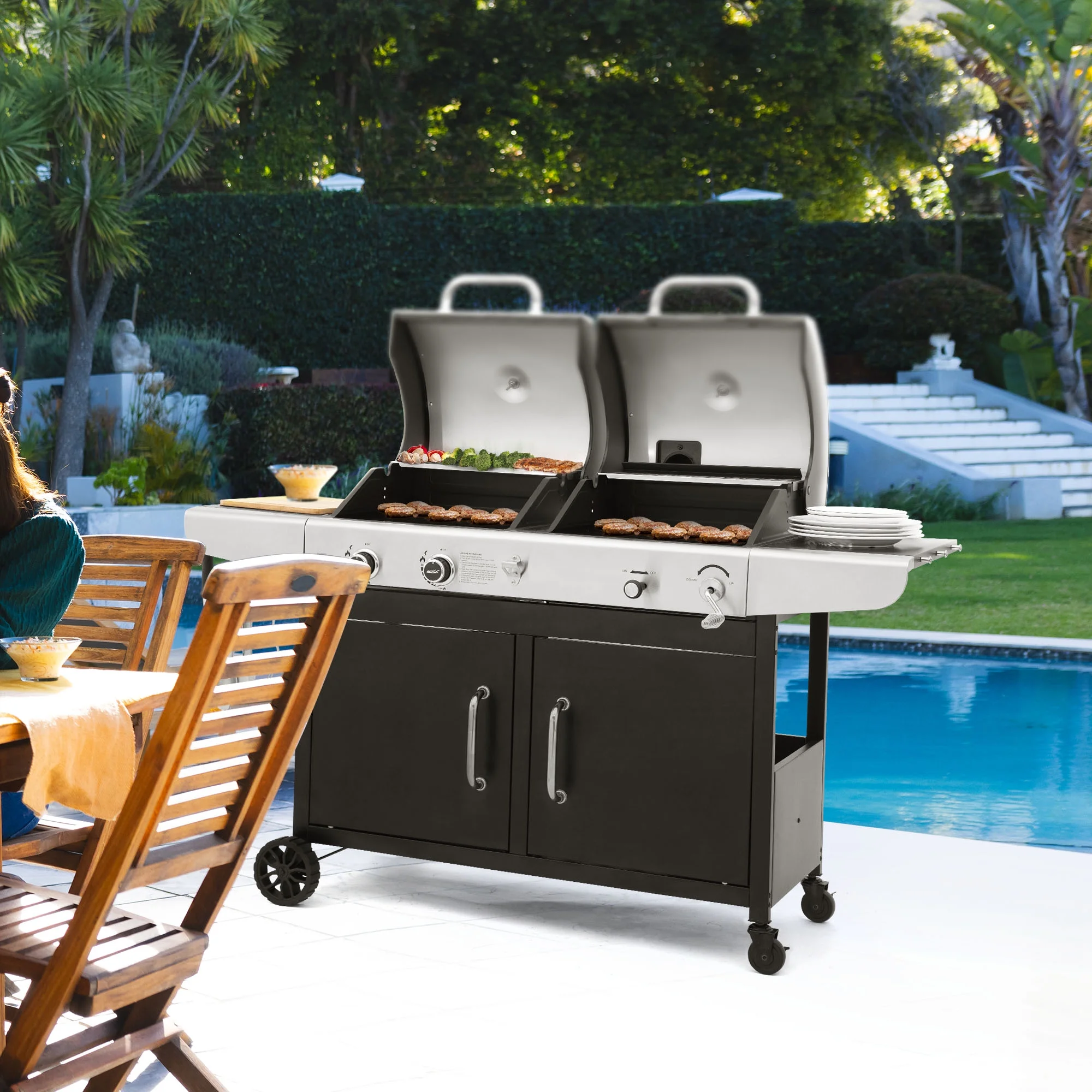Royal Gourmet ZH3002C 3-Burner 25,500-BTU Dual Fuel Cabinet Gas and Charcoal Grill Combo with Cover - Image 3