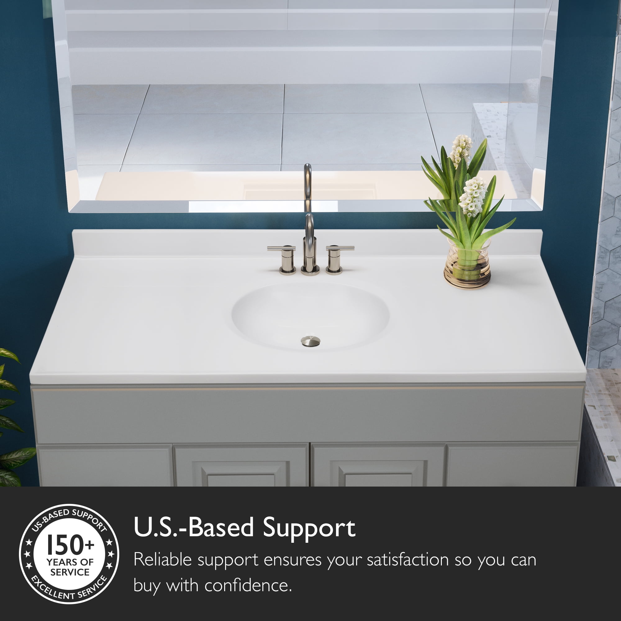 Design House Cultured Marble 31" x 22" Single Bowl Vanity Top with Single-Hole Mount and Backsplash, White - Image 4