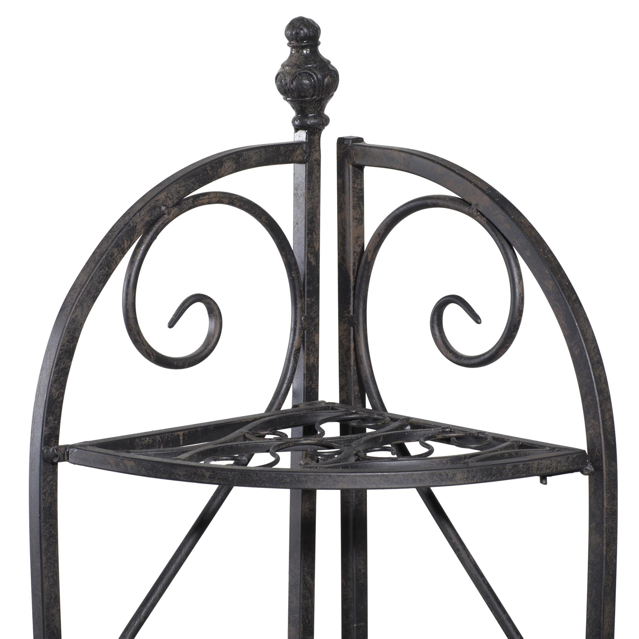 DecMode 17" x 60" Black Metal Scroll Indoor Outdoor Arched Tall Folding Corner 4 Shelf Bakers Rack, 1-Piece - Image 14