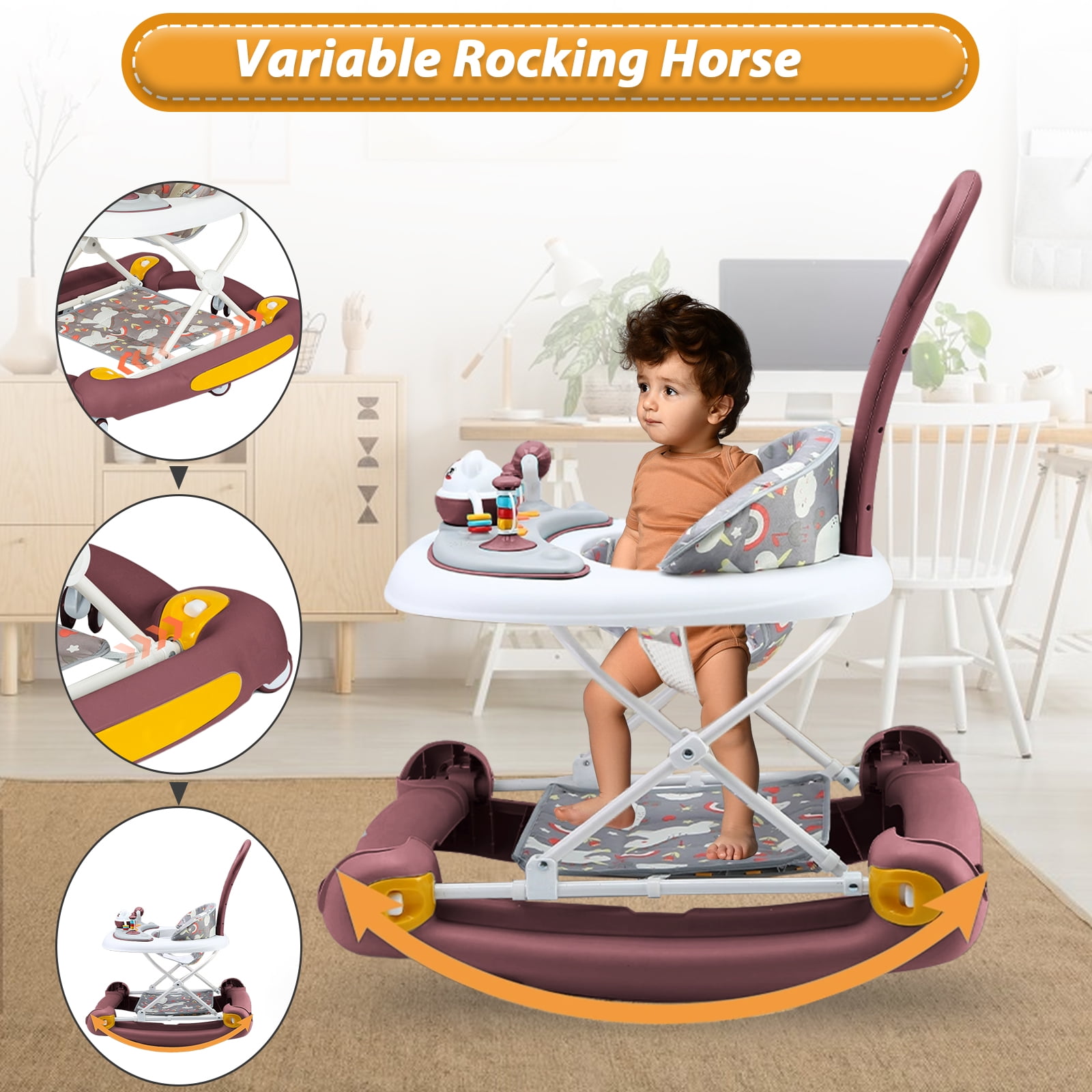 SLLINGLUO Baby Walker, 5-in-1 Infant Walker for Babies, Girls and Boys, Adjustable Folding Walker with Music Toys, Red - Image 5