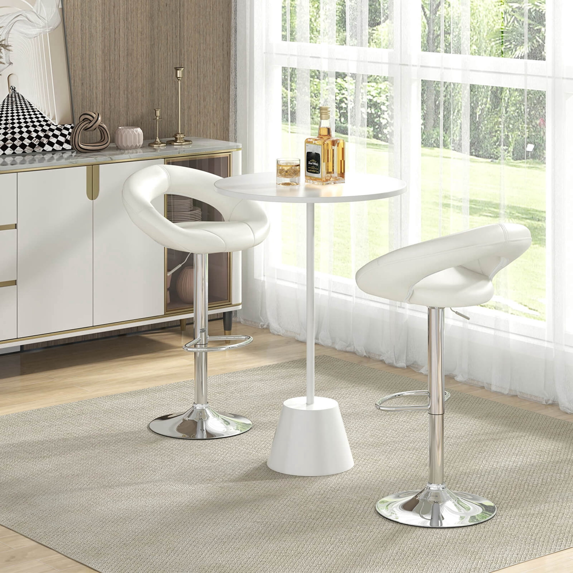 Costway Set of 2 Bar Stools Adjustable PU Leather Barstools Swivel Pub Chairs White - Image 4