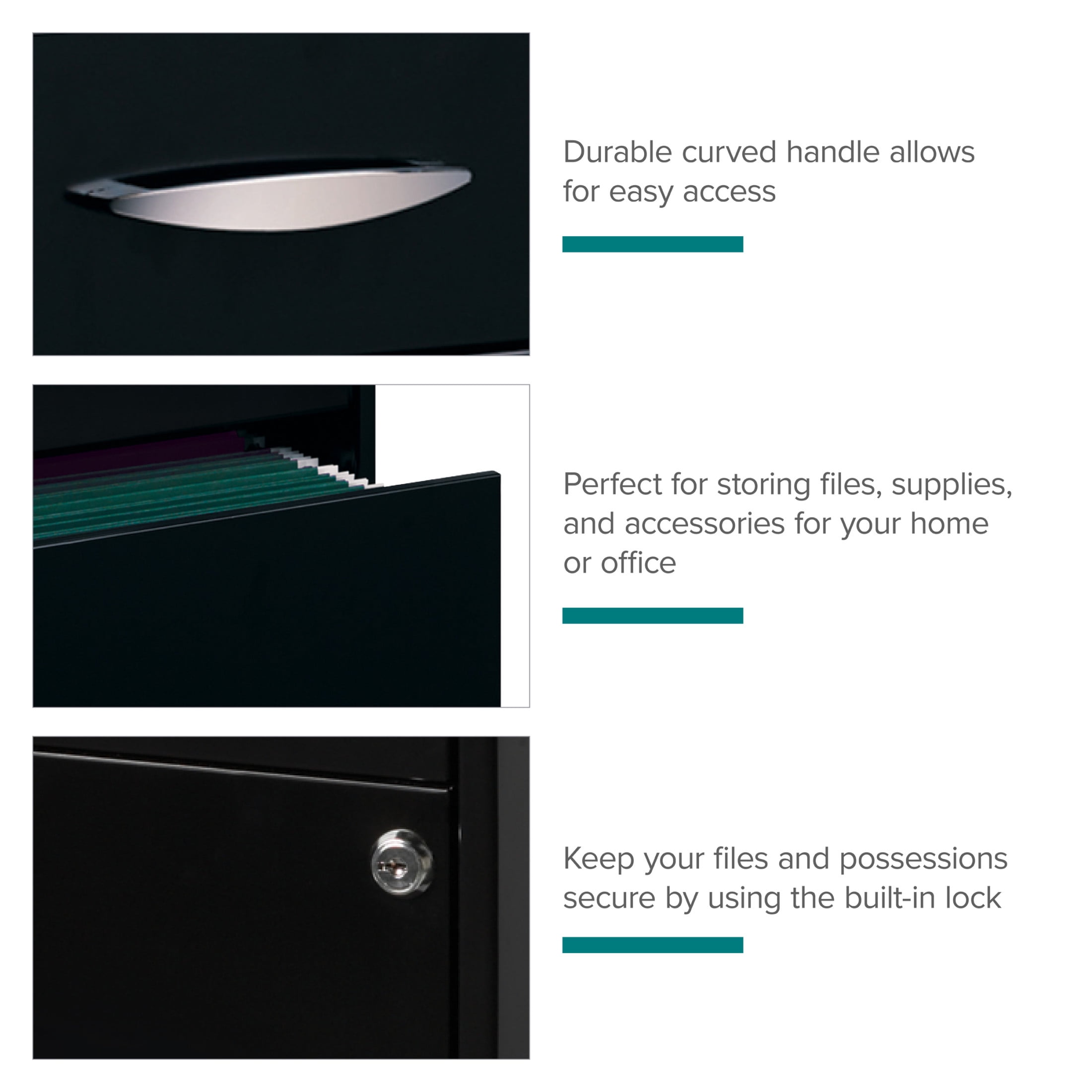 Space Solutions 3 Drawer Letter Width Vertical File Cabinet with Pencil Drawer, Black - Image 5