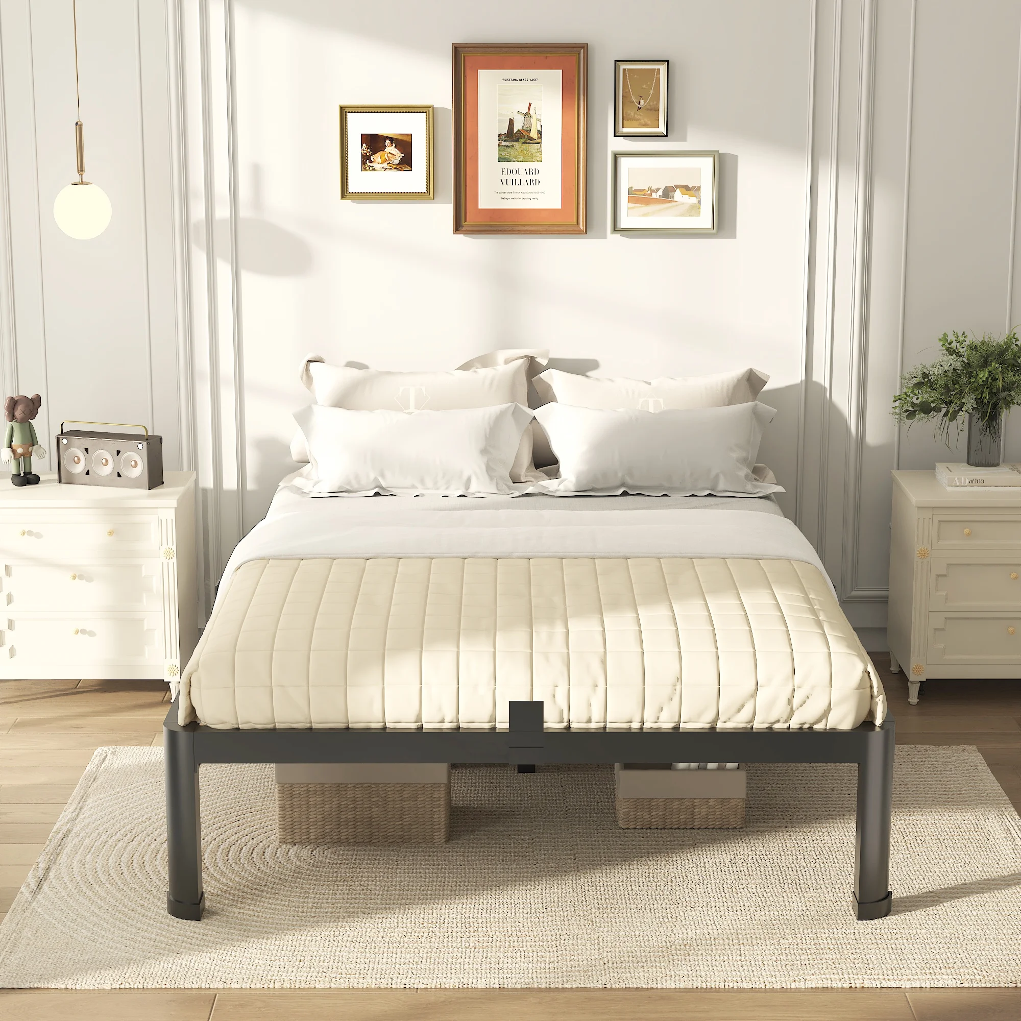 Yitong angel 14 inch queen bed frame with round corner edge, Heavy duty metal platform queen Size, No Box Spring Needed,Black - Image 4