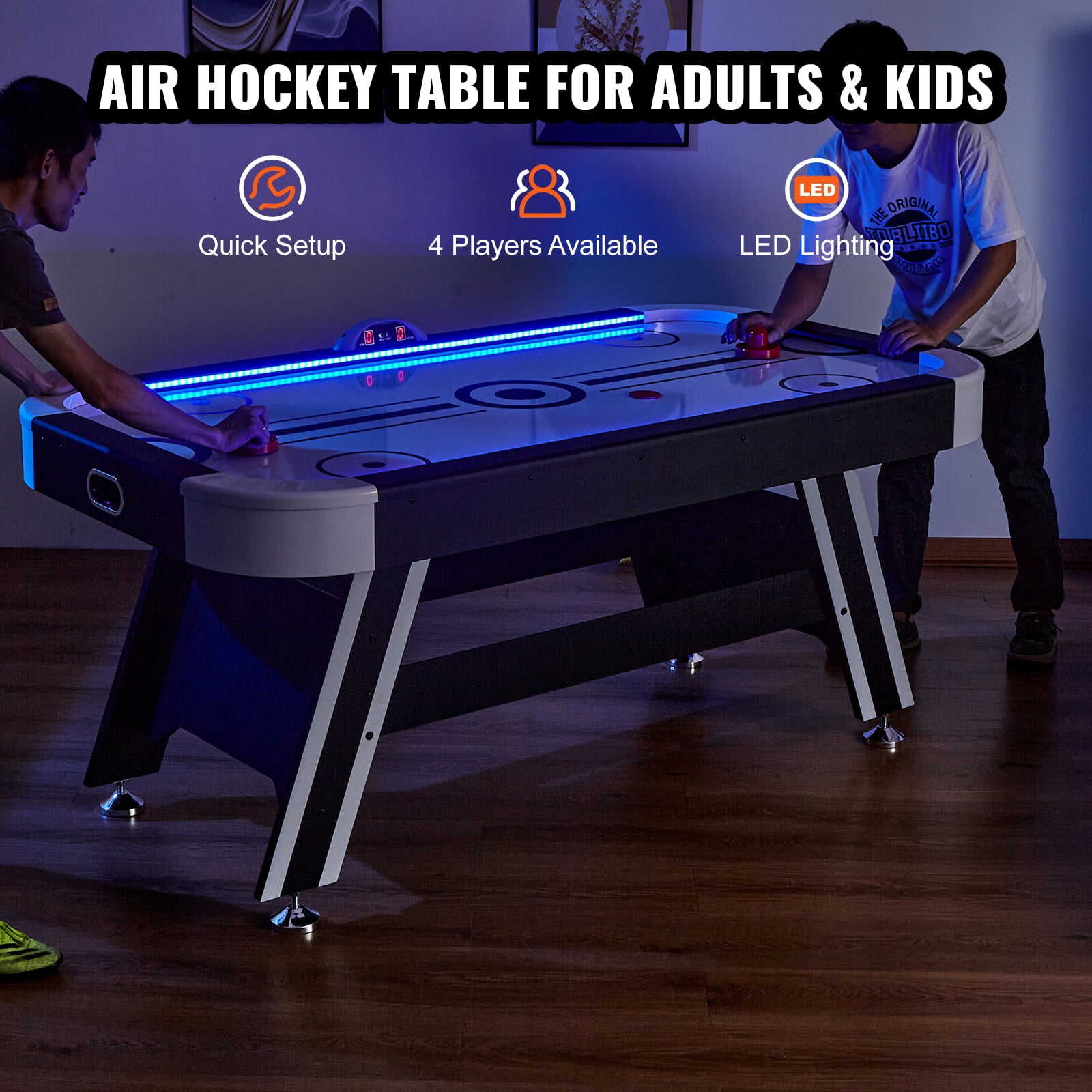 KFFKFF Pneumatic Hockey Table, 72" Domestic Hockey Game for Children and Grown-ups, Illuminated Athletic Hockey Match with 2 Discs, 2 Handlers, and Digital Scoring Mechanism, Recreational Gaming Kit - Image 8