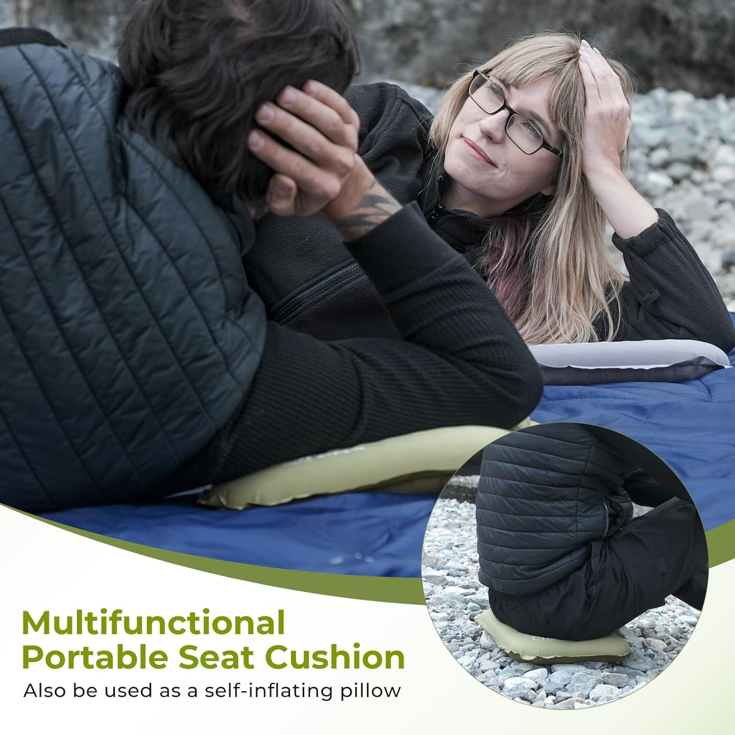 ATEPA Self-inflating Cushion Portable Waterproof LightWeight Memory Foam Seat Pad for Stadium Camping, Chair Pad, Air Travel Chair Pad, Grey - Image 3
