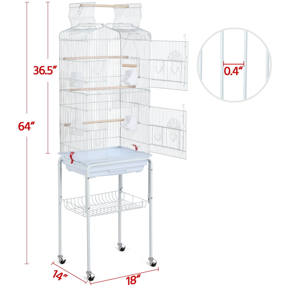 Alden Design 64" Large Rolling Metal Bird Cage with Open Top, White - Image 7