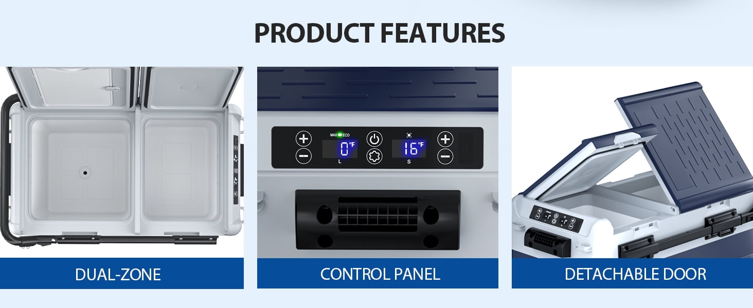 Aeitto 12 Volt Car Refrigerator, 52QT(50L) Dual Zone Portable Car Fridge Freezer -4℉-68℉ Electric Cooler Dual Temp Control Cooling Freezing 12/24V DC & 100-240V AC for Travel, Camping, RV, Road, Home - Image 12