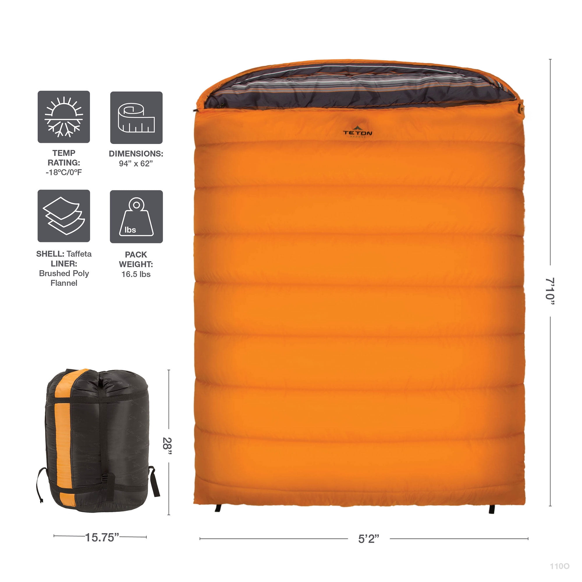 TETON Sports Mammoth 0 F Double Sleeping Bag, Orange - Image 10
