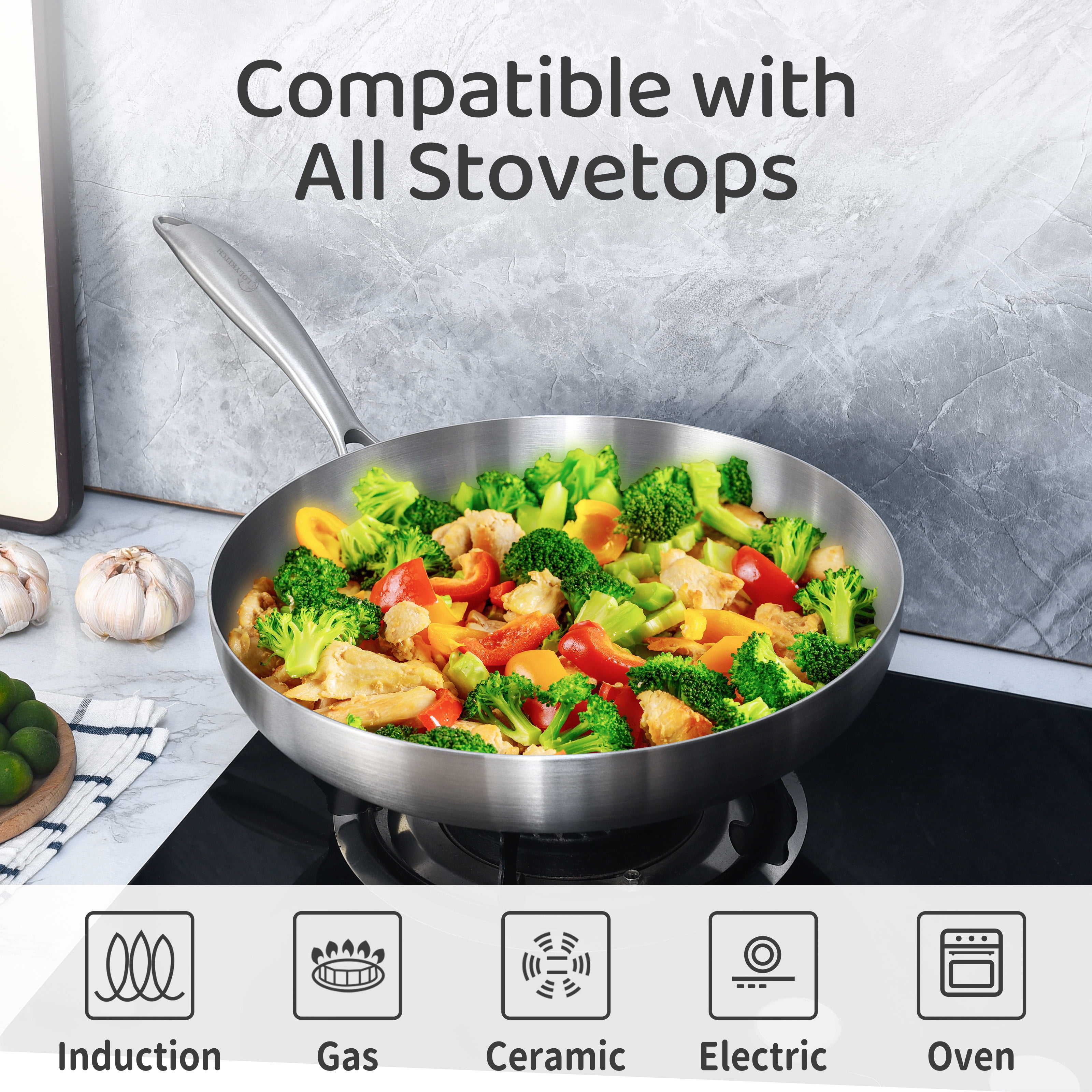 LOLYKITCH Tri-Ply Stainless Steel Pan Set, 8.5-inch, 10-inch, 12-inch Chef & Frying Pan, Induction & Oven Safe - Image 7