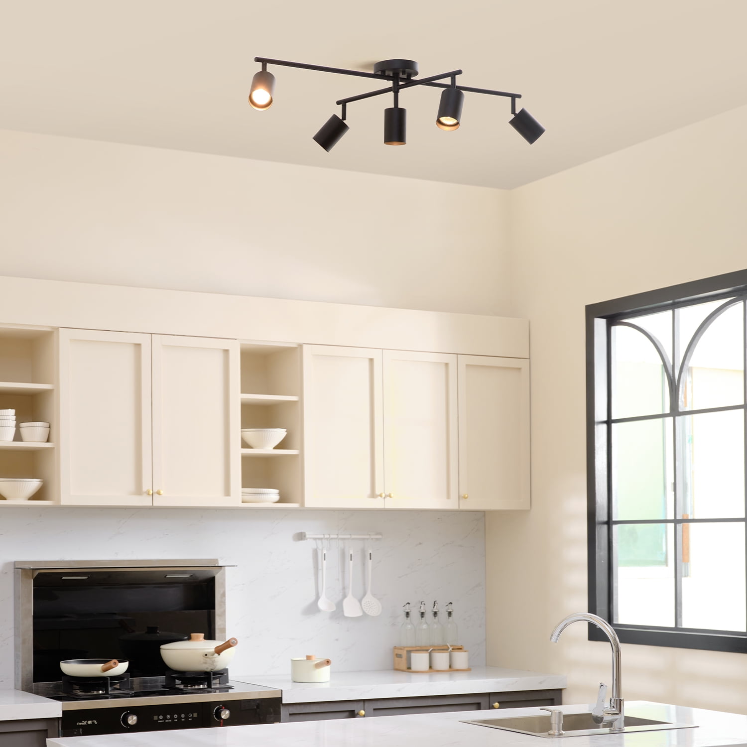 Globe Electric Modern Industrial 34" 5-Light Matte Black Track Light Swivel Bar Pivoting Shades - Image 3