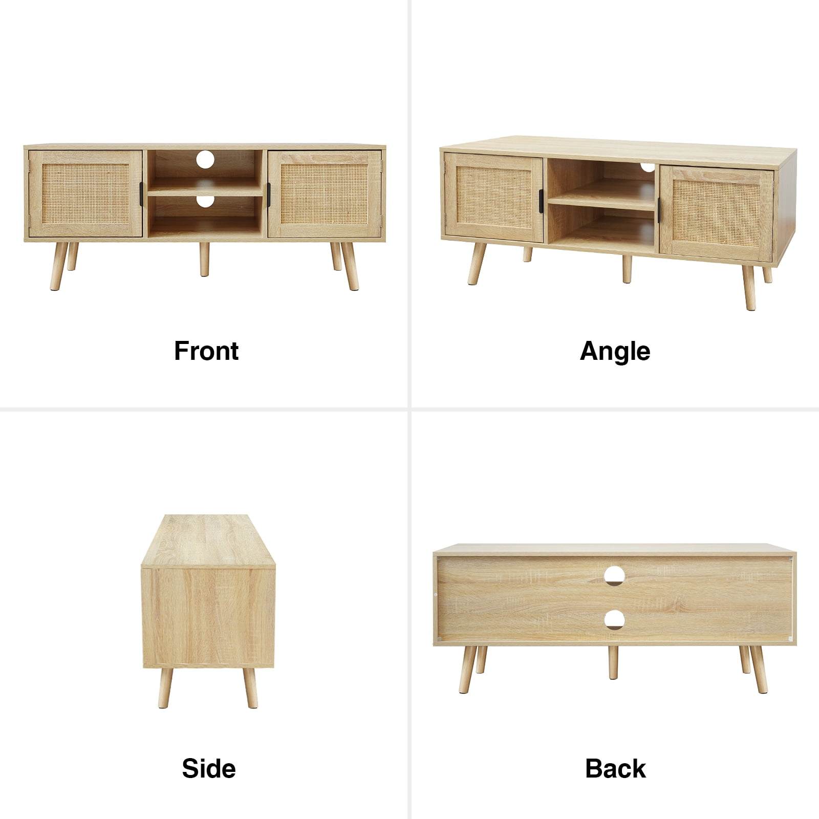 Eumyviv Farmhouse TV Stands for 55 Inch TV,Wood Media Entertainment Center Cabinet Console Table with 2 Rattan Doors, Natural Oak, H0015 - Image 5