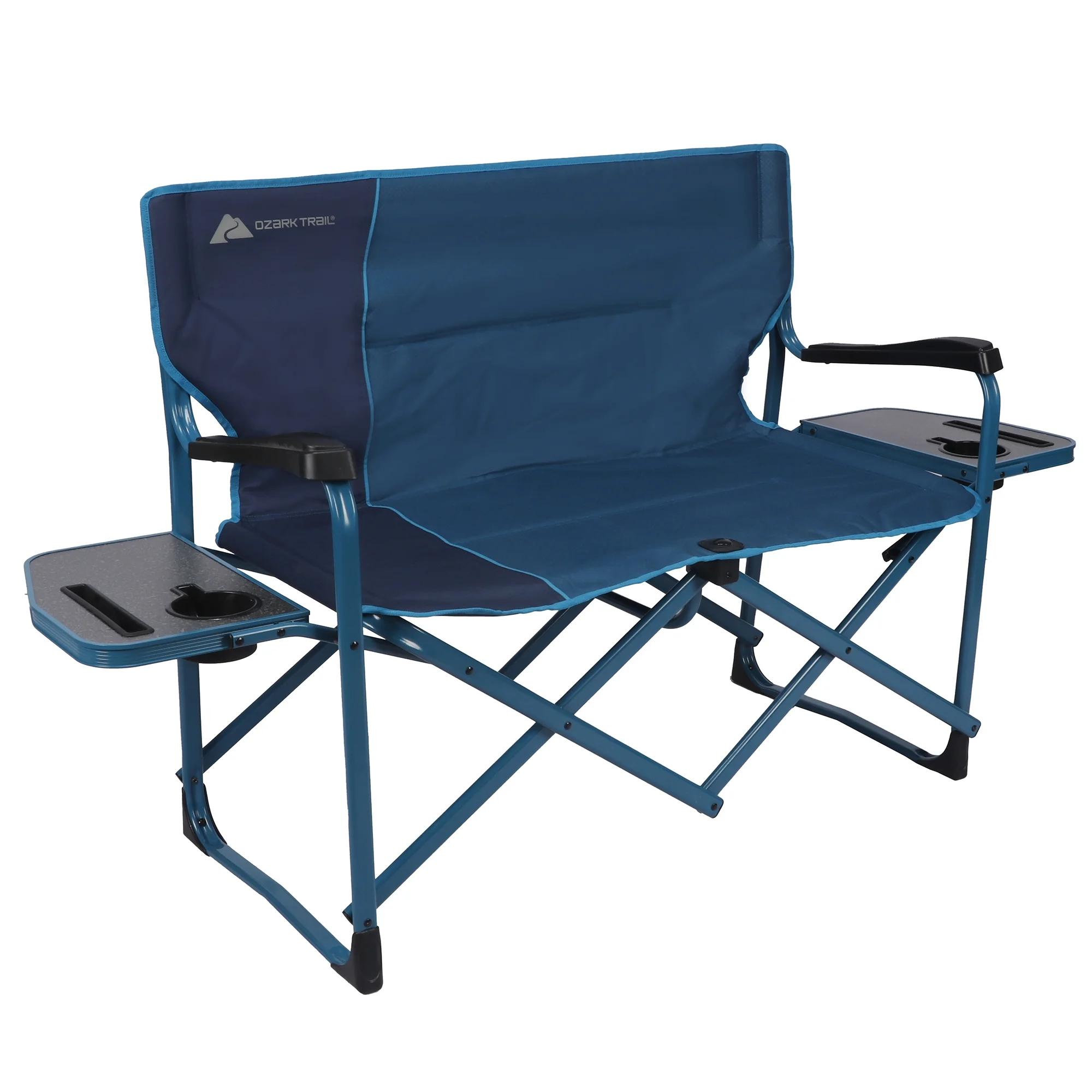 Ozark Trail Director's Camping Loveseat with Side Tables, Blue - Image 6
