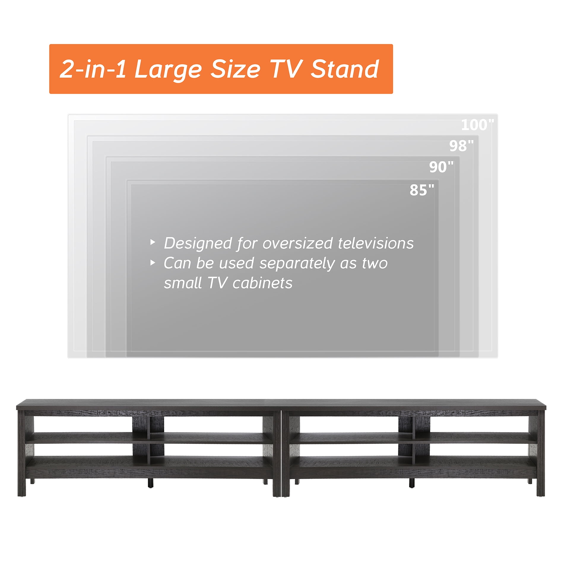 TV Stand for 85 inch TV Entertainment Center Wood TV Media Console Table for 80/90/100inch TV with 8 Storages for Living Room Bedroom, Black - Image 2